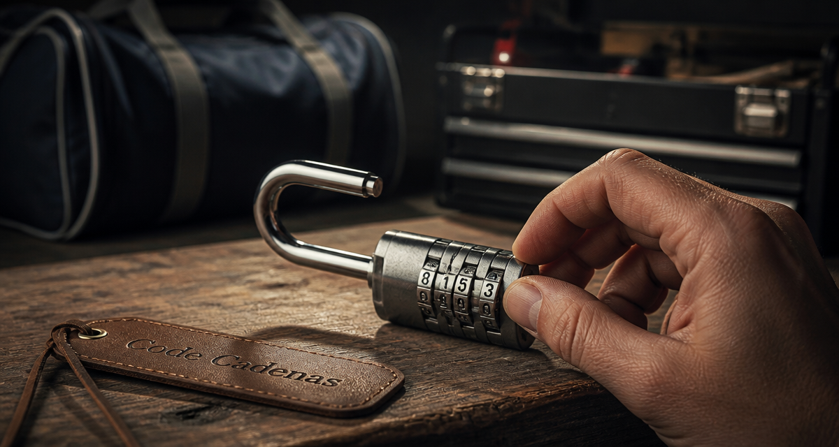 main réglant code cadenas sur établi
