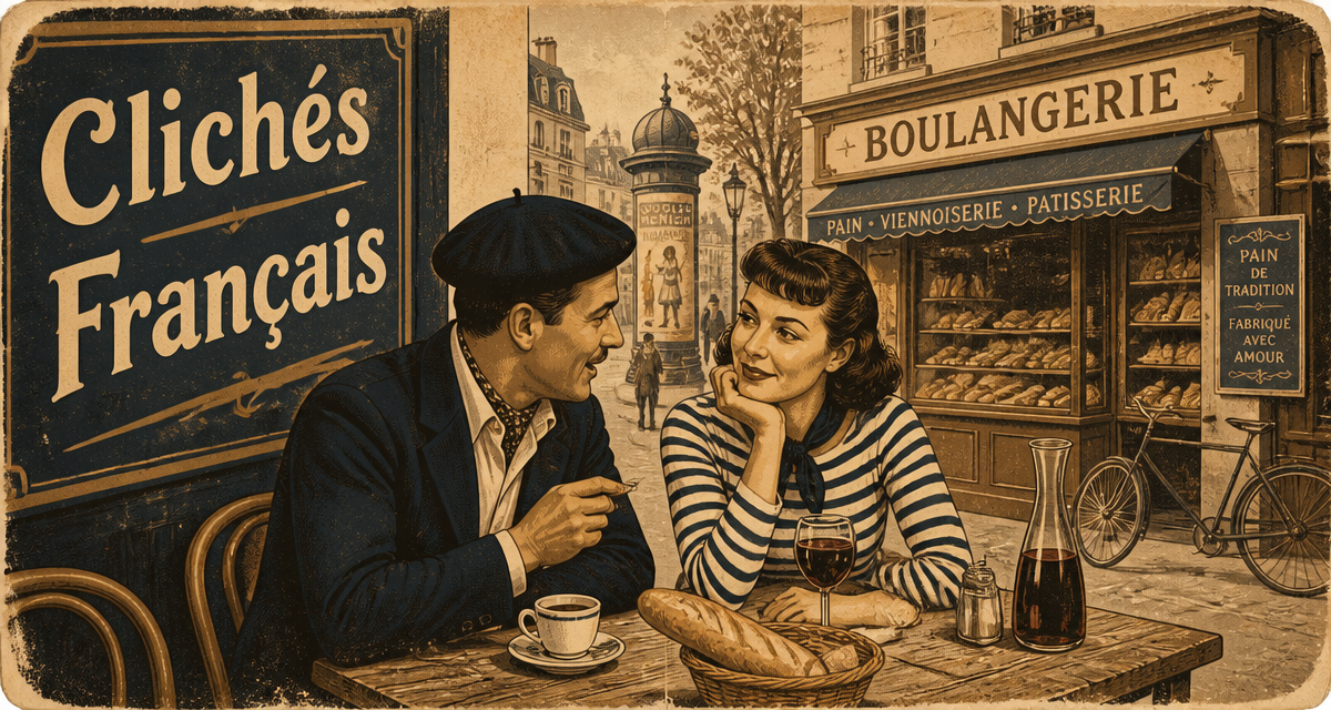 Clichés sur les Français en terrasse avec baguette et café