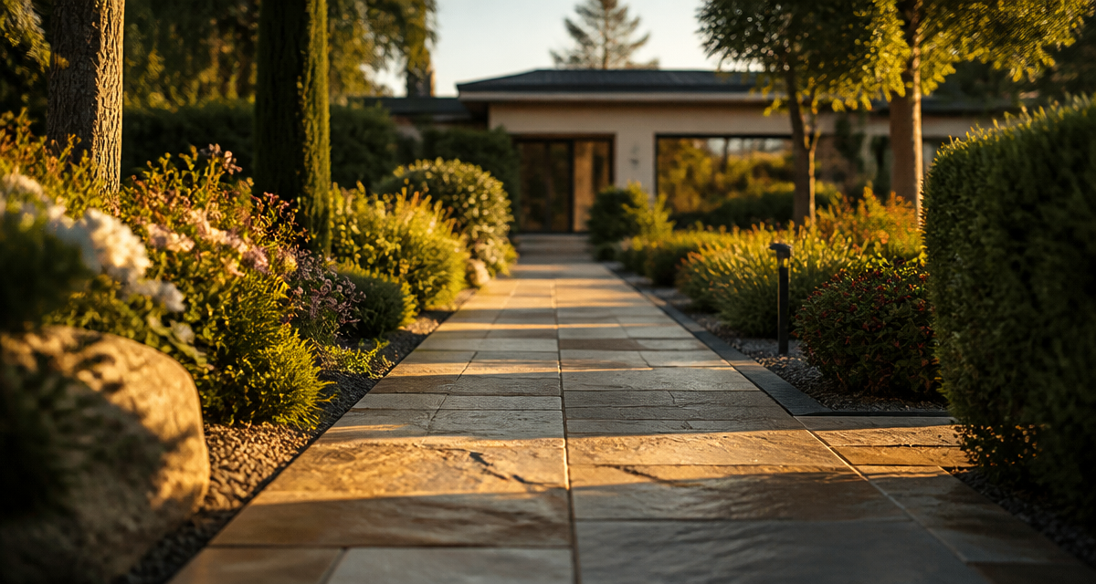 dalle allee de jardin elegante en pierre naturelle et gres cerame