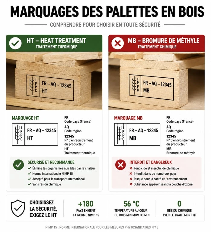 Guide visuel des marquages de palettes pour fabriquer un meuble en palette en toute sécurité