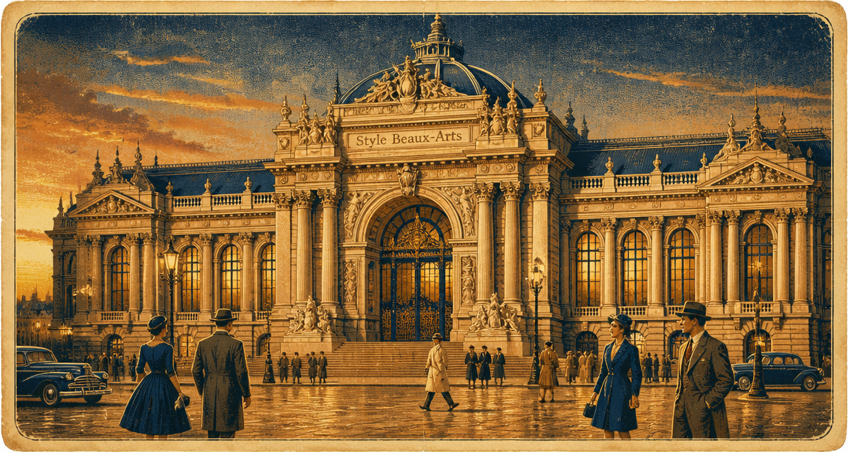 façade style beaux arts vintage avec colonnes et fronton