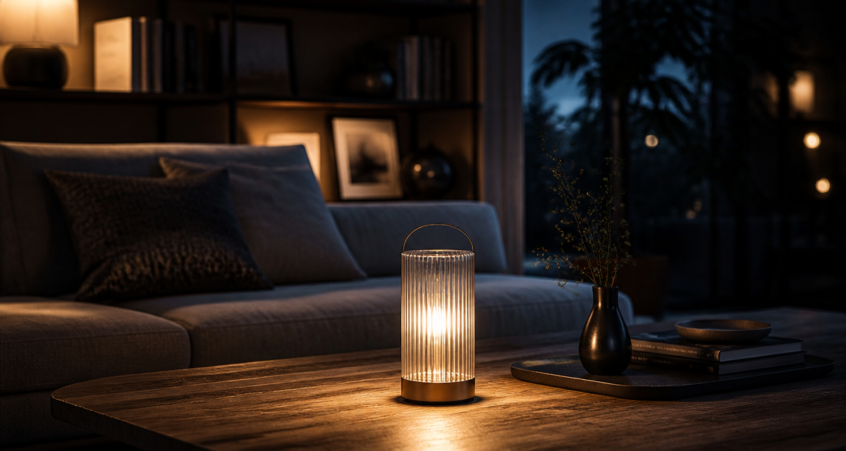 Lampe à pile sur table dans salon