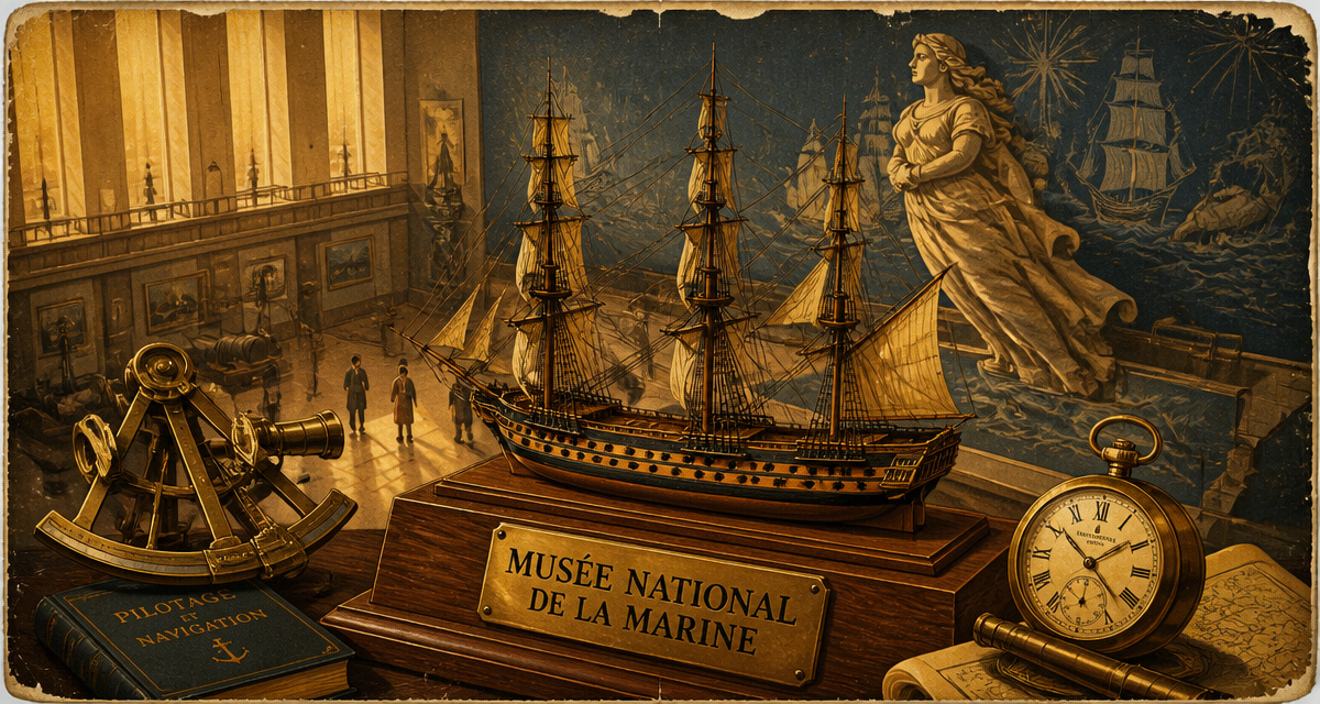 Musée marine vue salle principale affiche rétro