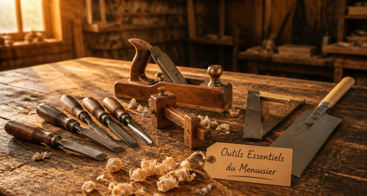 outils pour menuisier sur établi