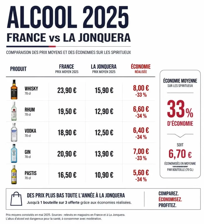 Comparatif des prix de l'alcool entre la France et La Jonquera 2025 pour optimiser ses économies