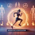 Maigrir par la musculation, silhouette haltères, métabolisme