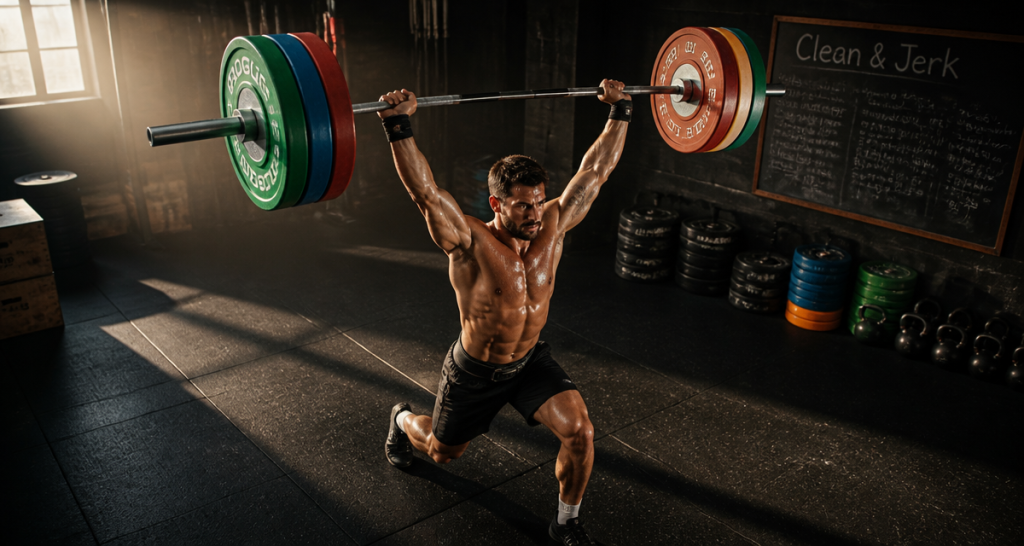 athlète clean and jerk crossfit salle
