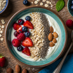 fromage blanc protéiné bol avec fruits et graines