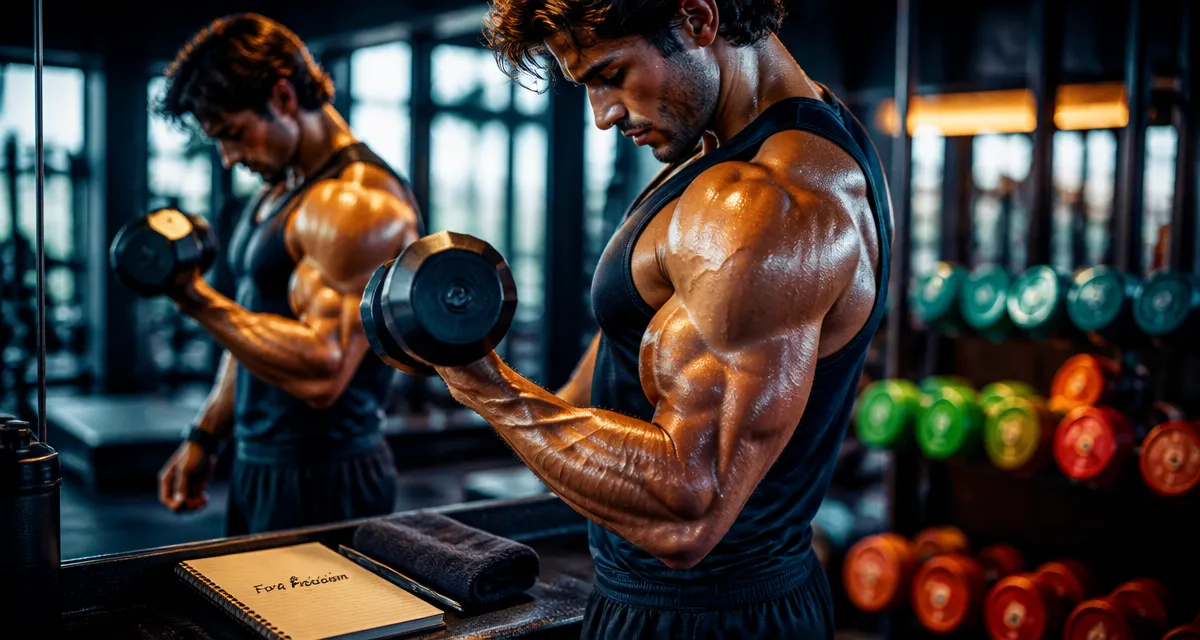 exercice bicep avec haltere devant miroir