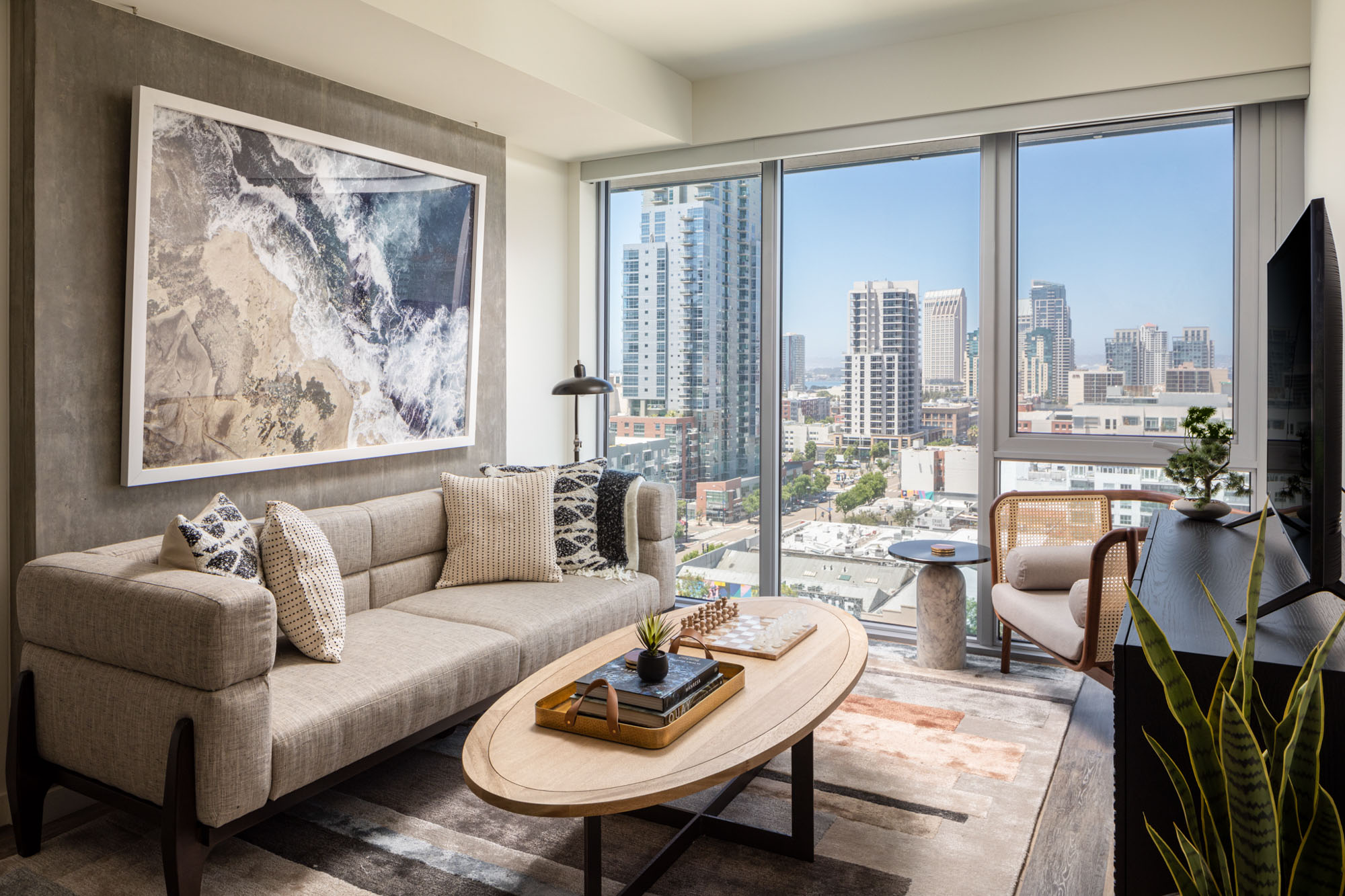 Living space at The Merian Apartments in San Diego, California.