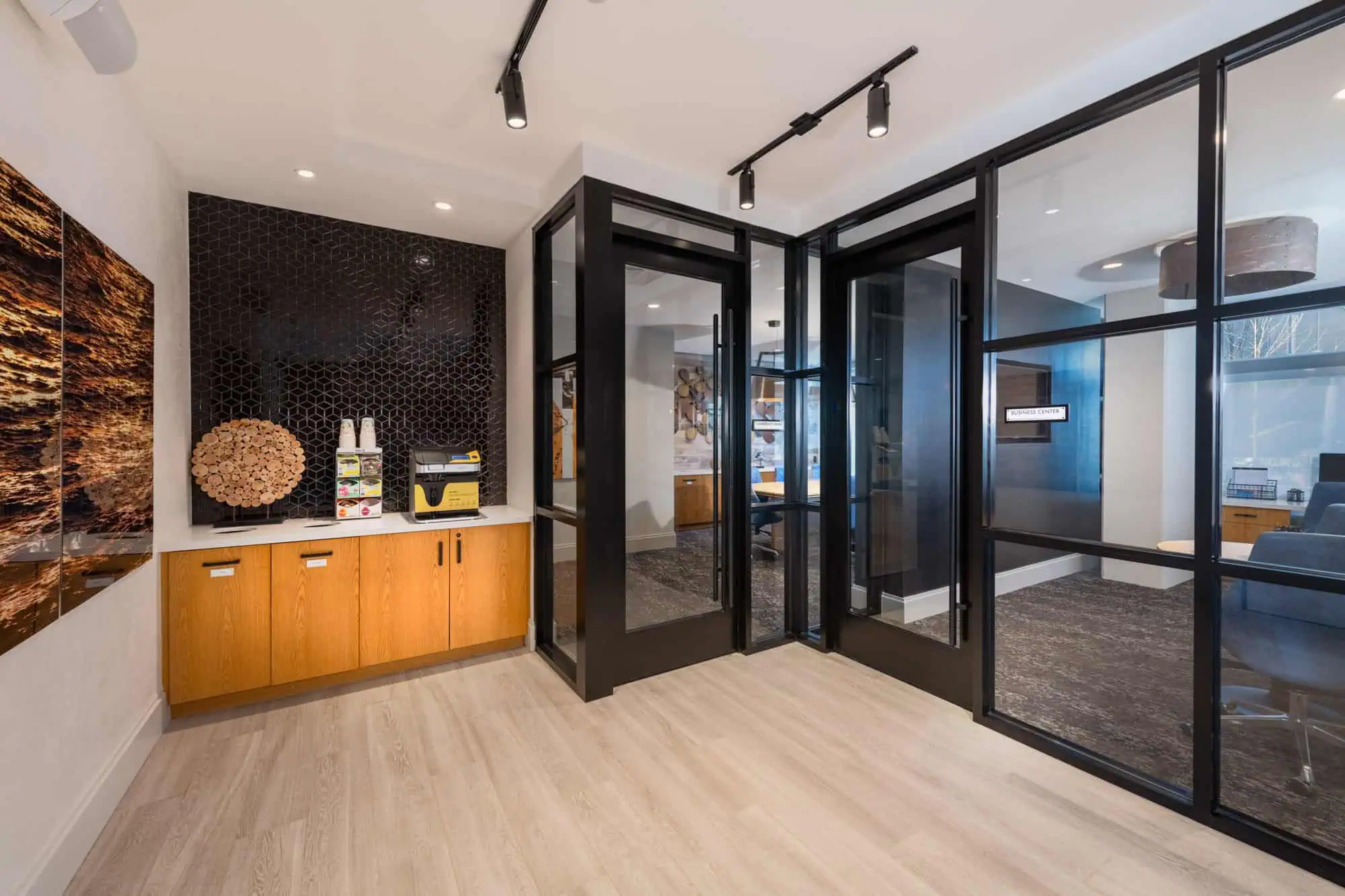 The business center at 1110 Key Federal Hill apartments in Baltimore, Maryland.