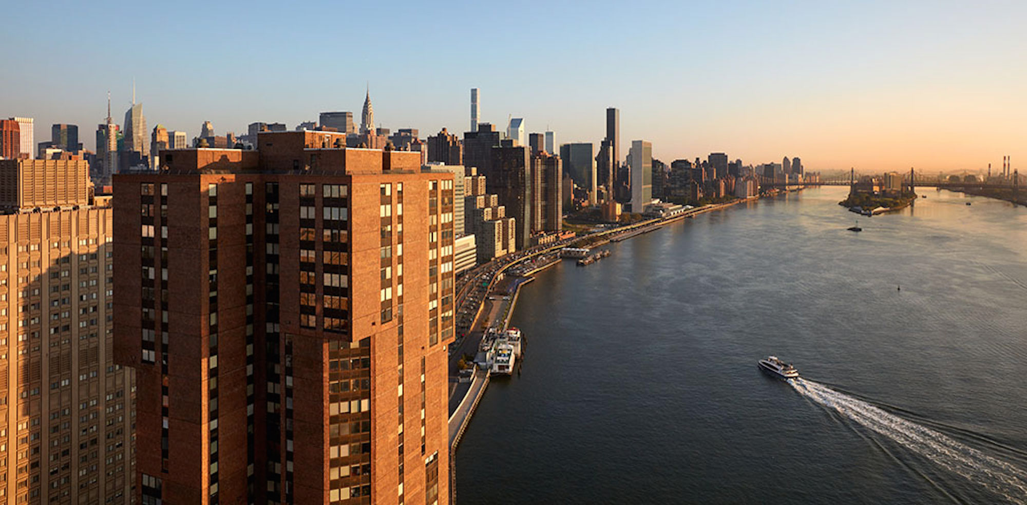 New York City Skyline from the Waterside Plaza apartments in Manhattan.