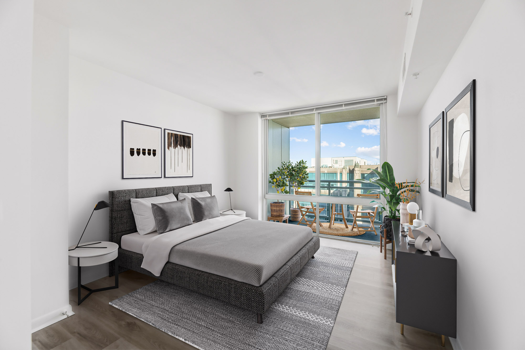 A bedroom at 8421 Broad apartments in McLean, Virginia.