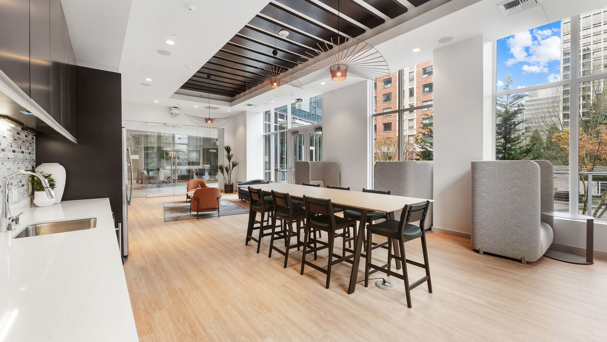 The work lounge at Cielo apartments in downtown Seattle.
