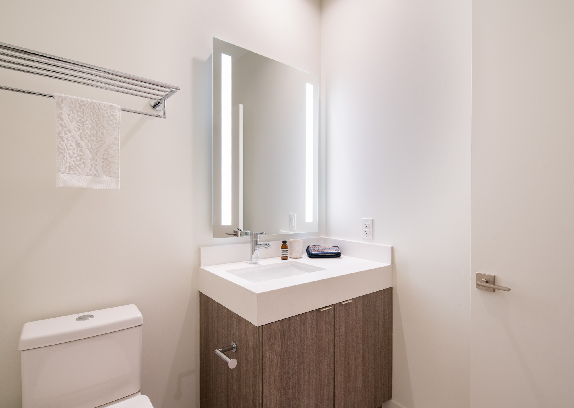 The bathroom in an Atelier apartment in downtown Los Angeles.