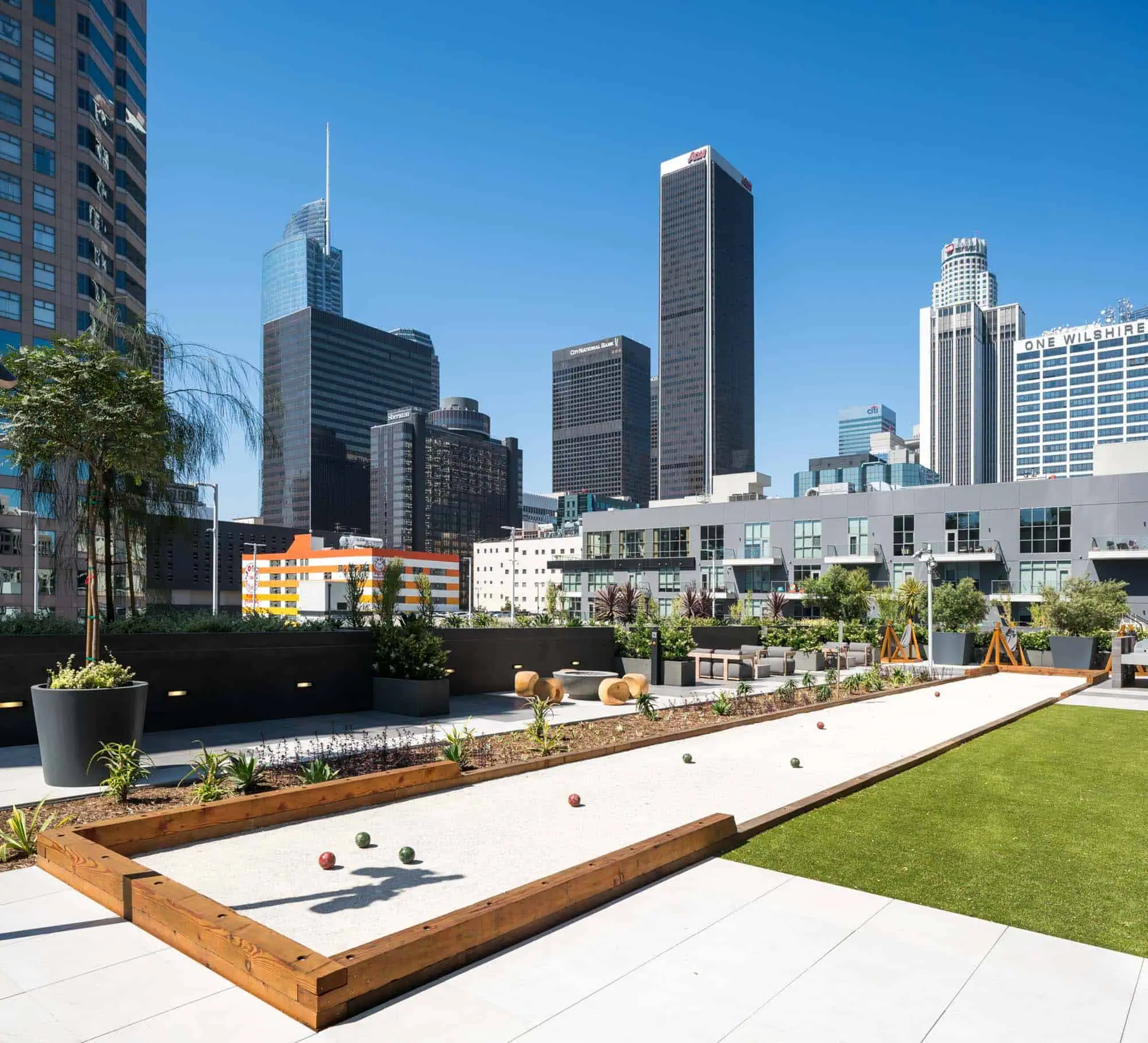 The courtyard at Atelier apartments in downtown Los Angeles.