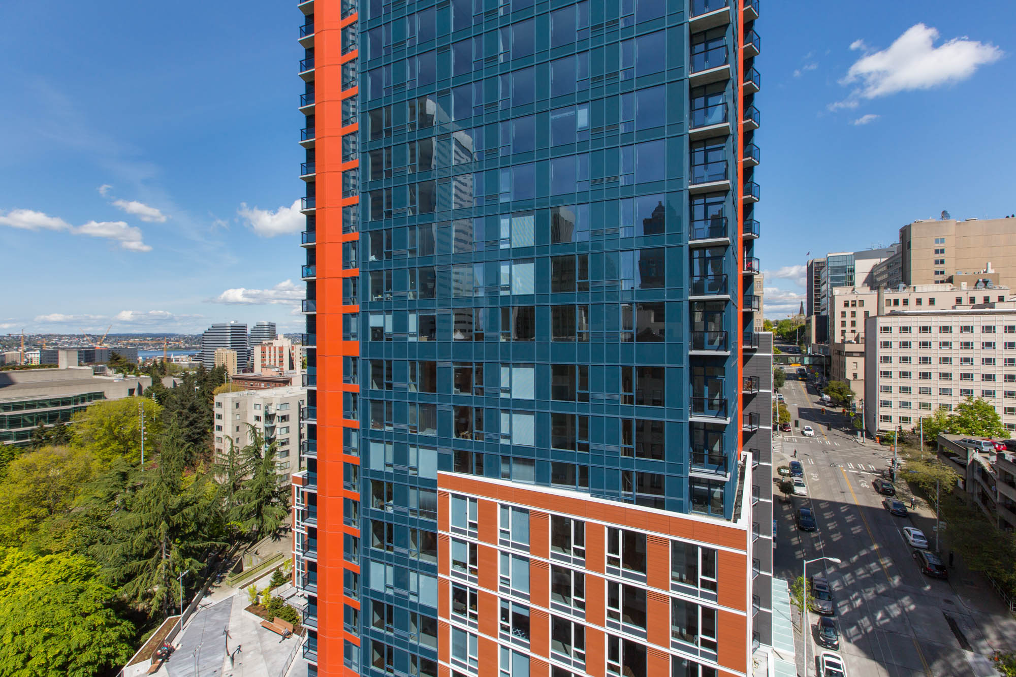 The exterior of Cielo, a luxury apartment building in downtown Seattle.