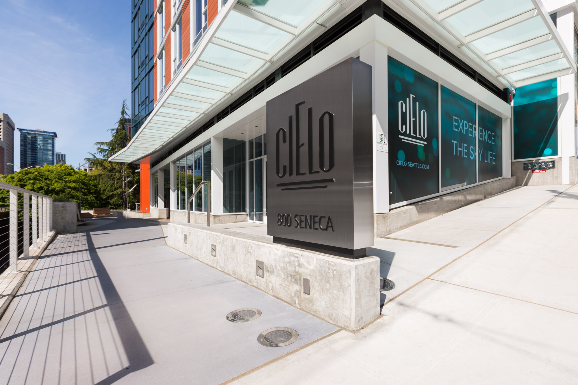 The signage at Cielo, a luxury apartment building in downtown Seattle.