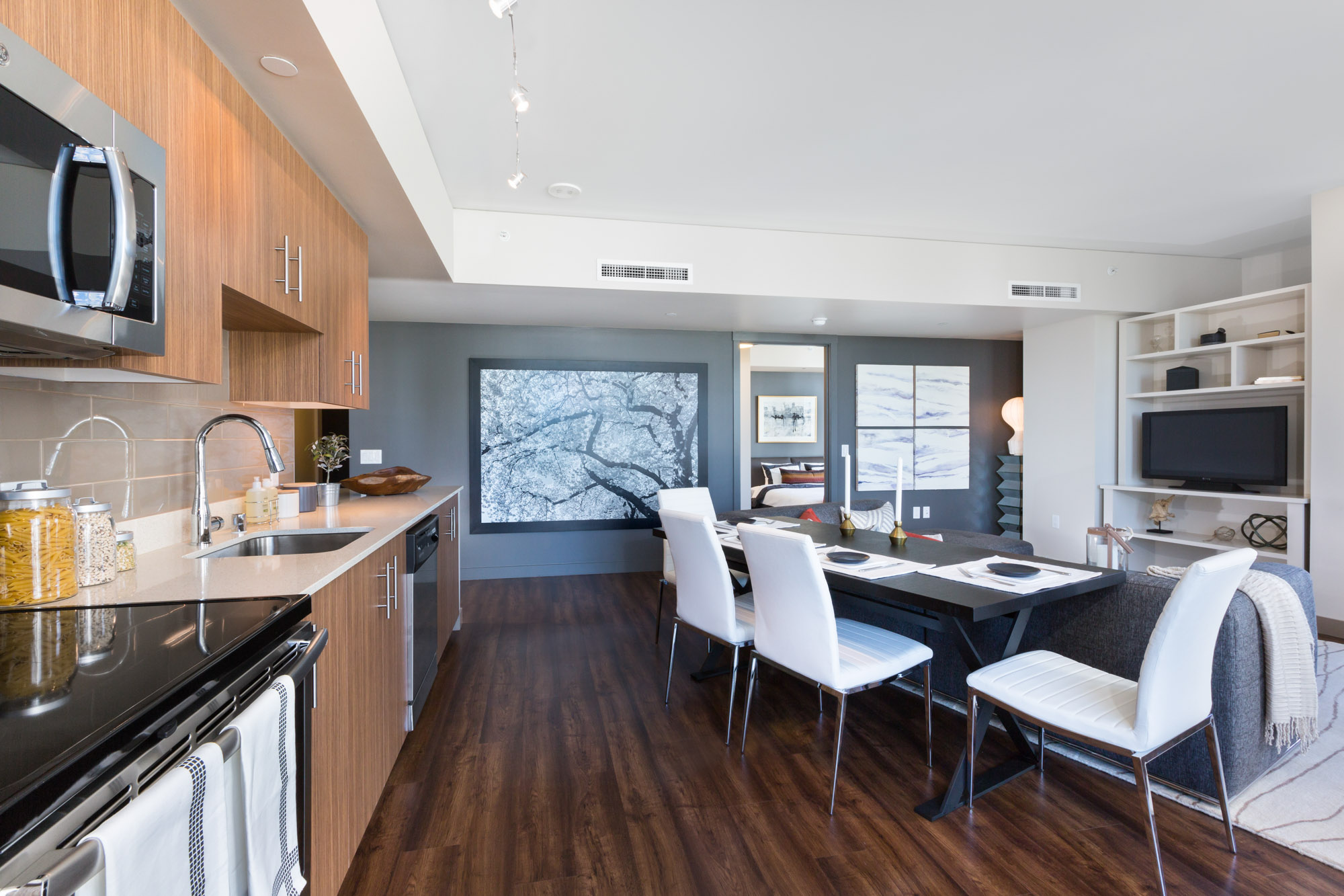 A living area in a Cielo luxury apartment in downtown Seattle.