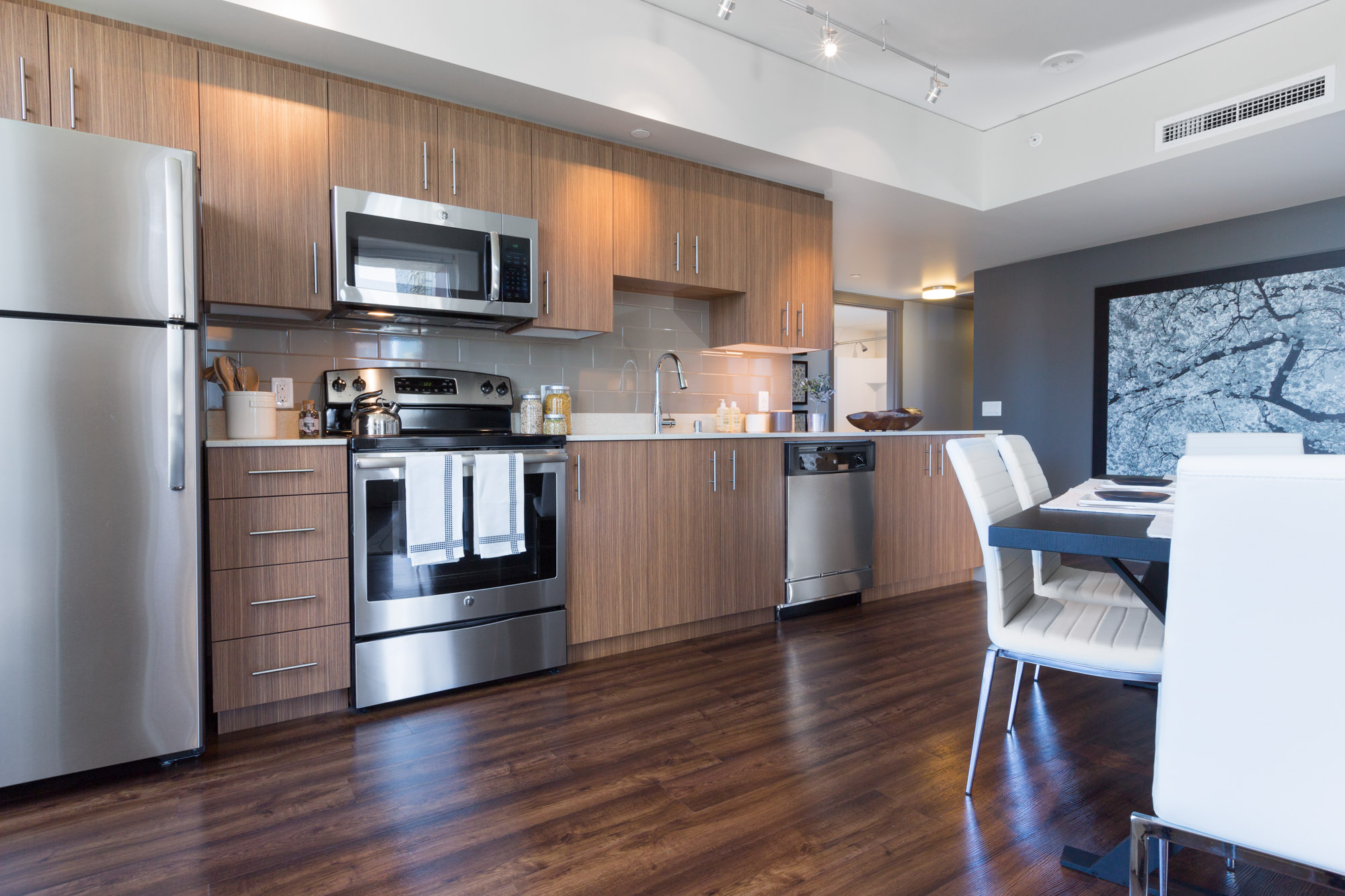 A kitchen in a Cielo luxury apartment in downtown Seattle.