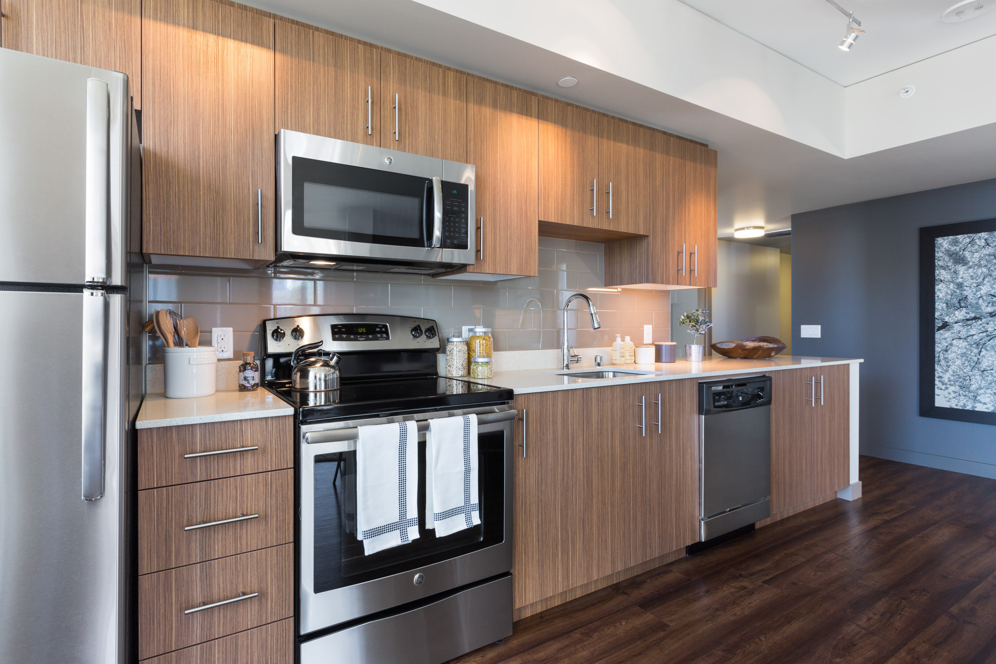 A kitchen in a Cielo luxury apartment in downtown Seattle.
