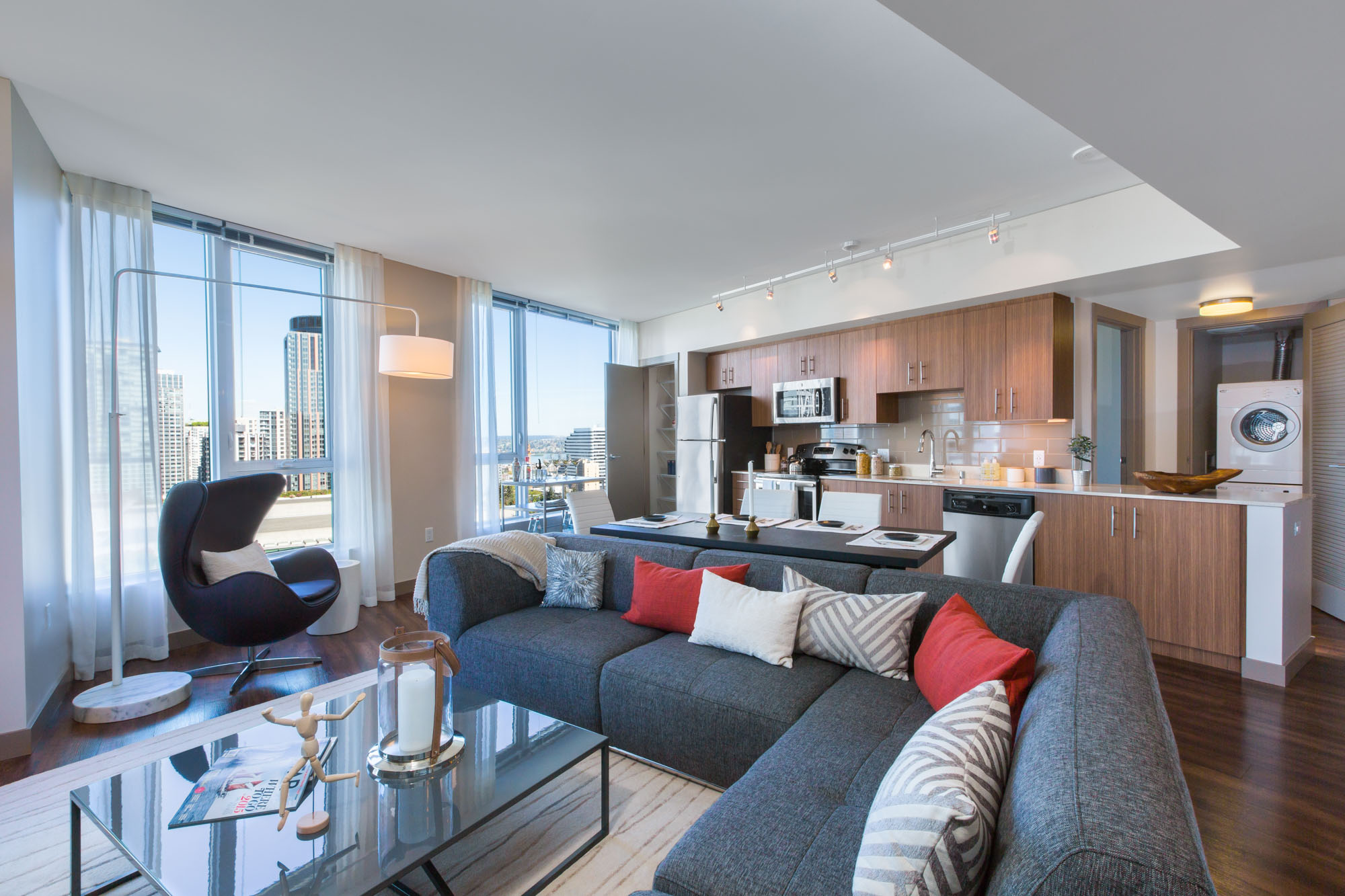 A living area in a Cielo luxury apartment in downtown Seattle.