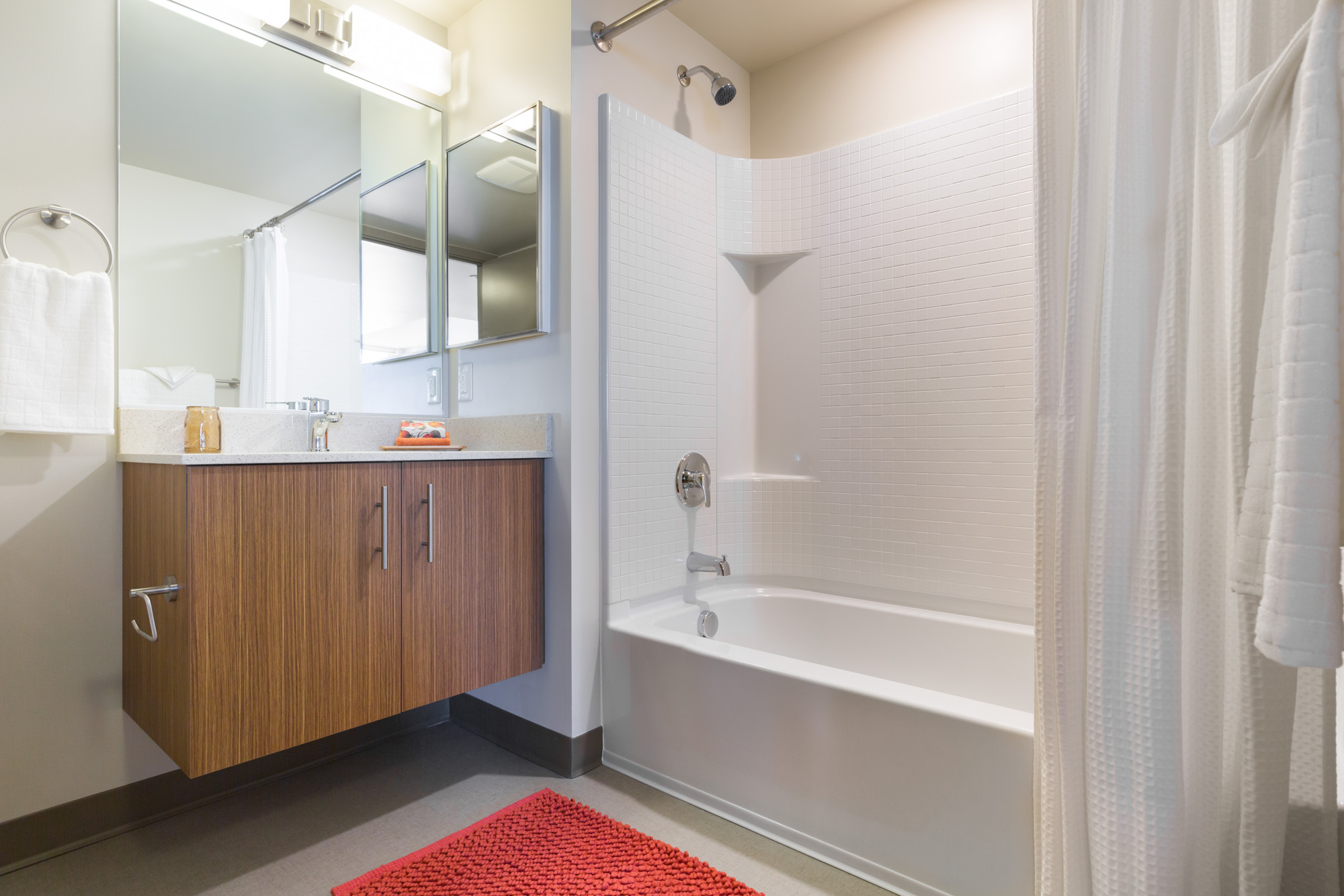 A bathroom in a Cielo luxury apartment in downtown Seattle.