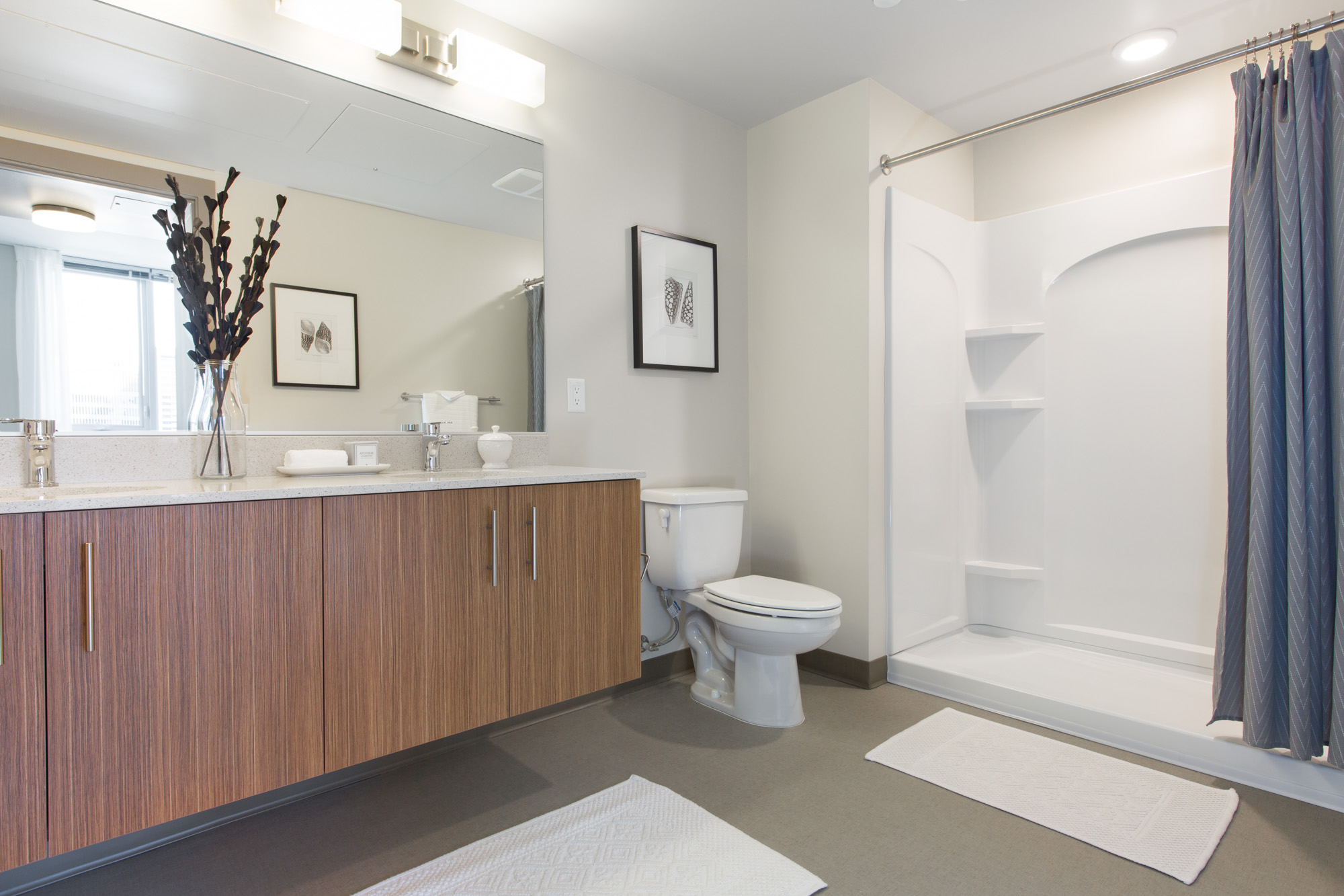 A bathroom in a Cielo luxury apartment in downtown Seattle.
