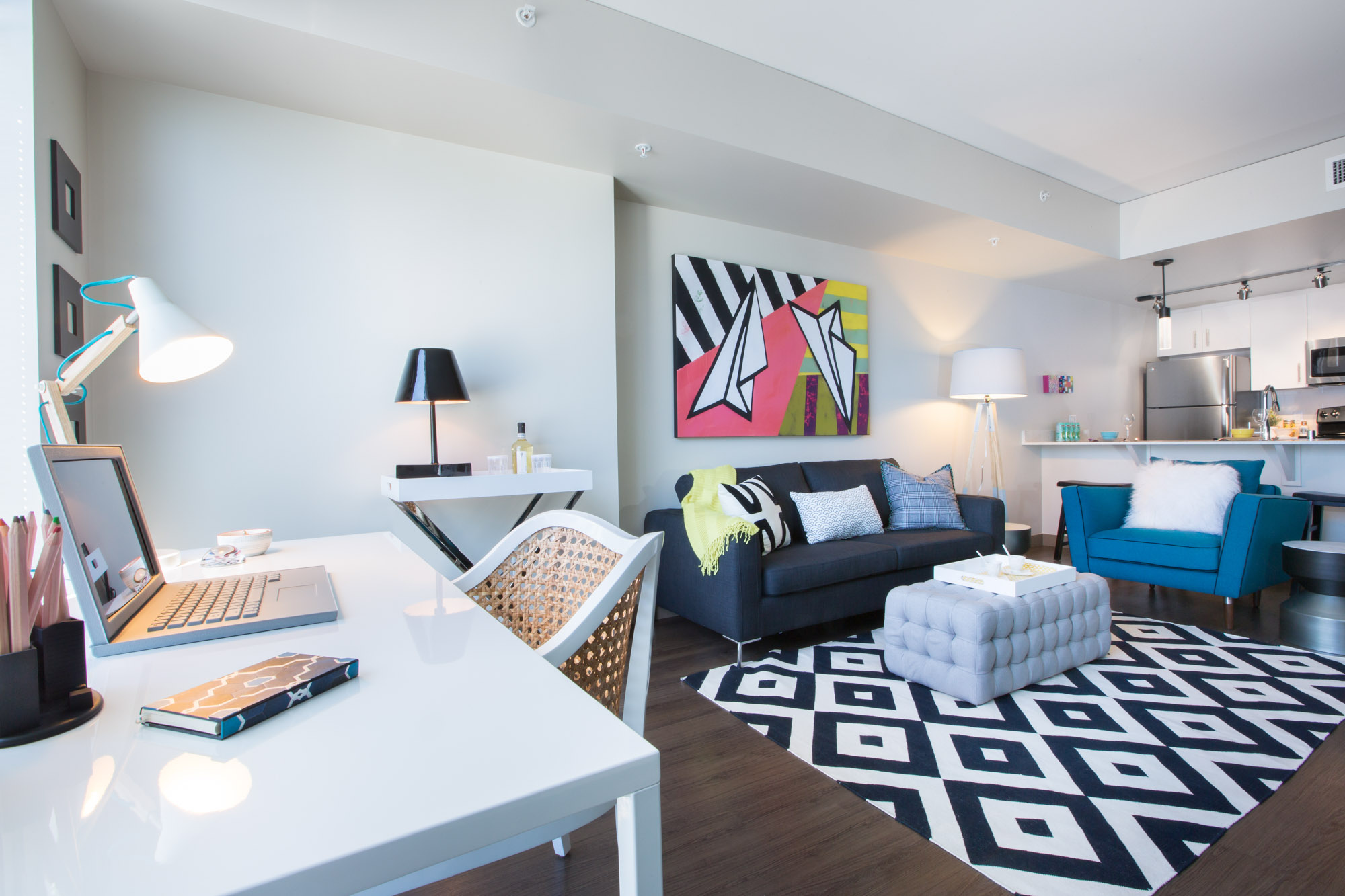 A living area in a Cielo luxury apartment in downtown Seattle.
