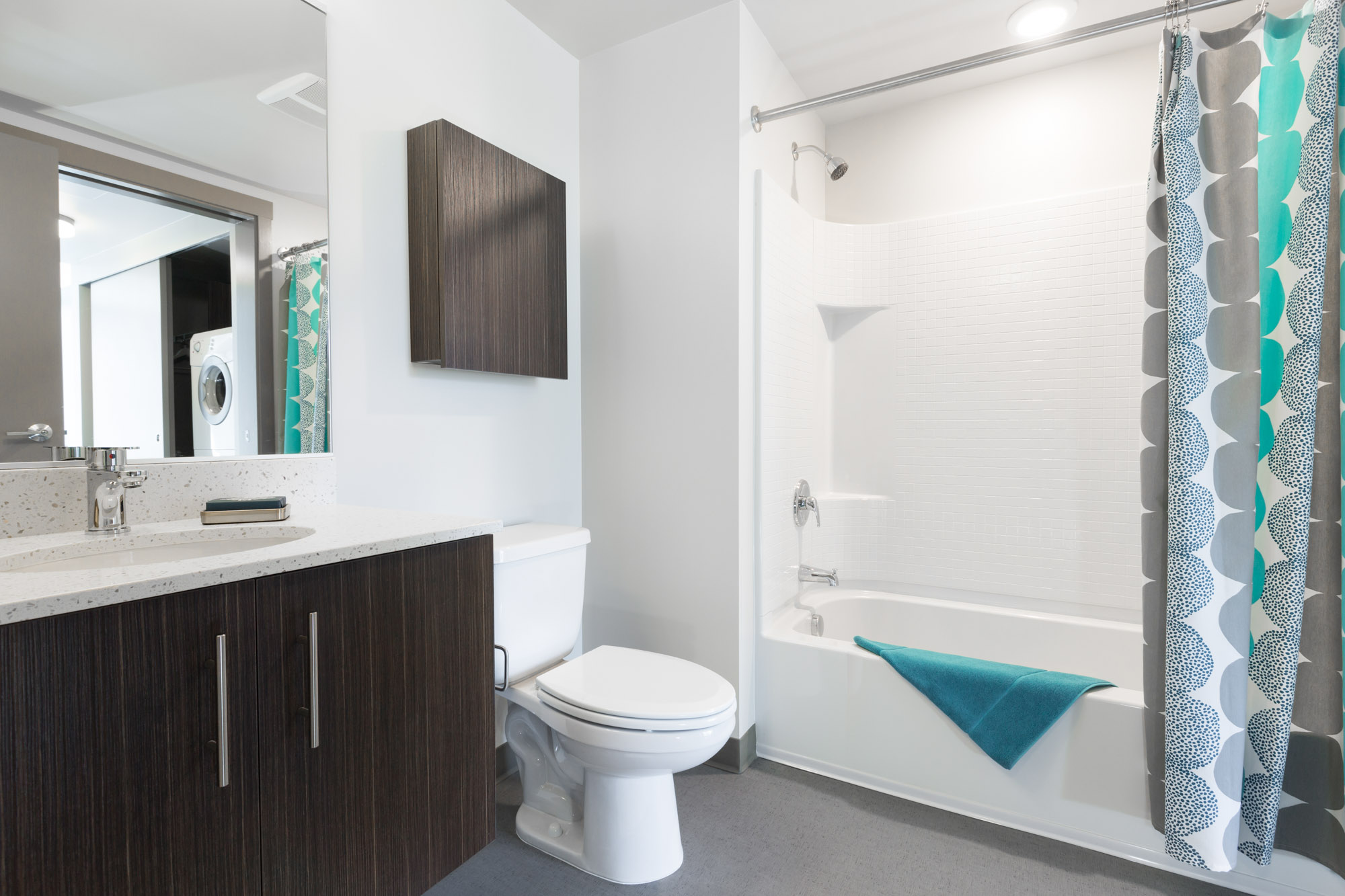 A bathroom in a Cielo luxury apartment in downtown Seattle.