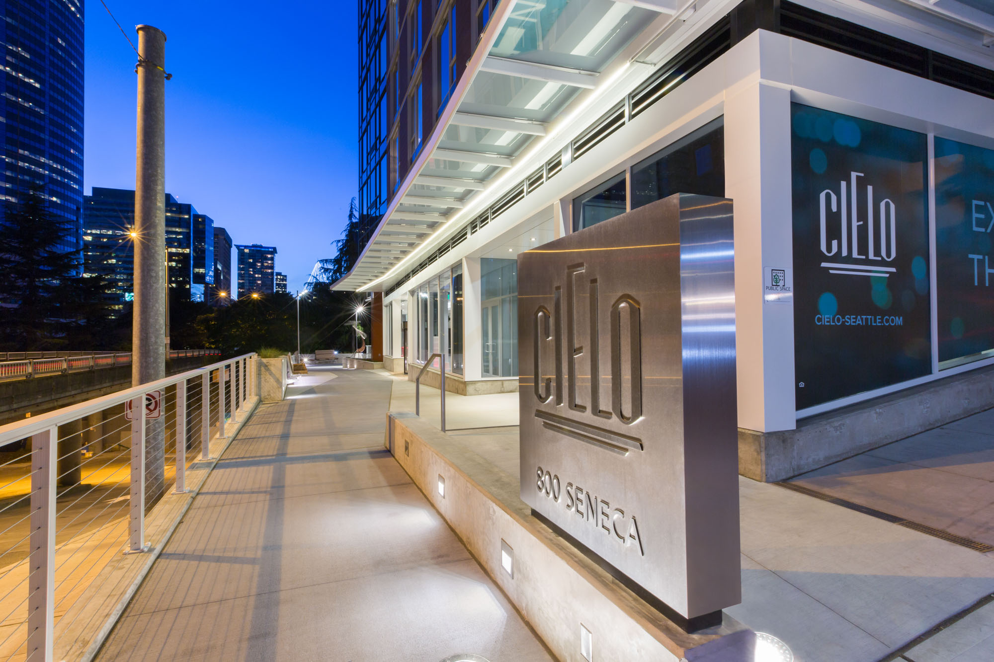 The signage at Cielo, a luxury apartment building in downtown Seattle.