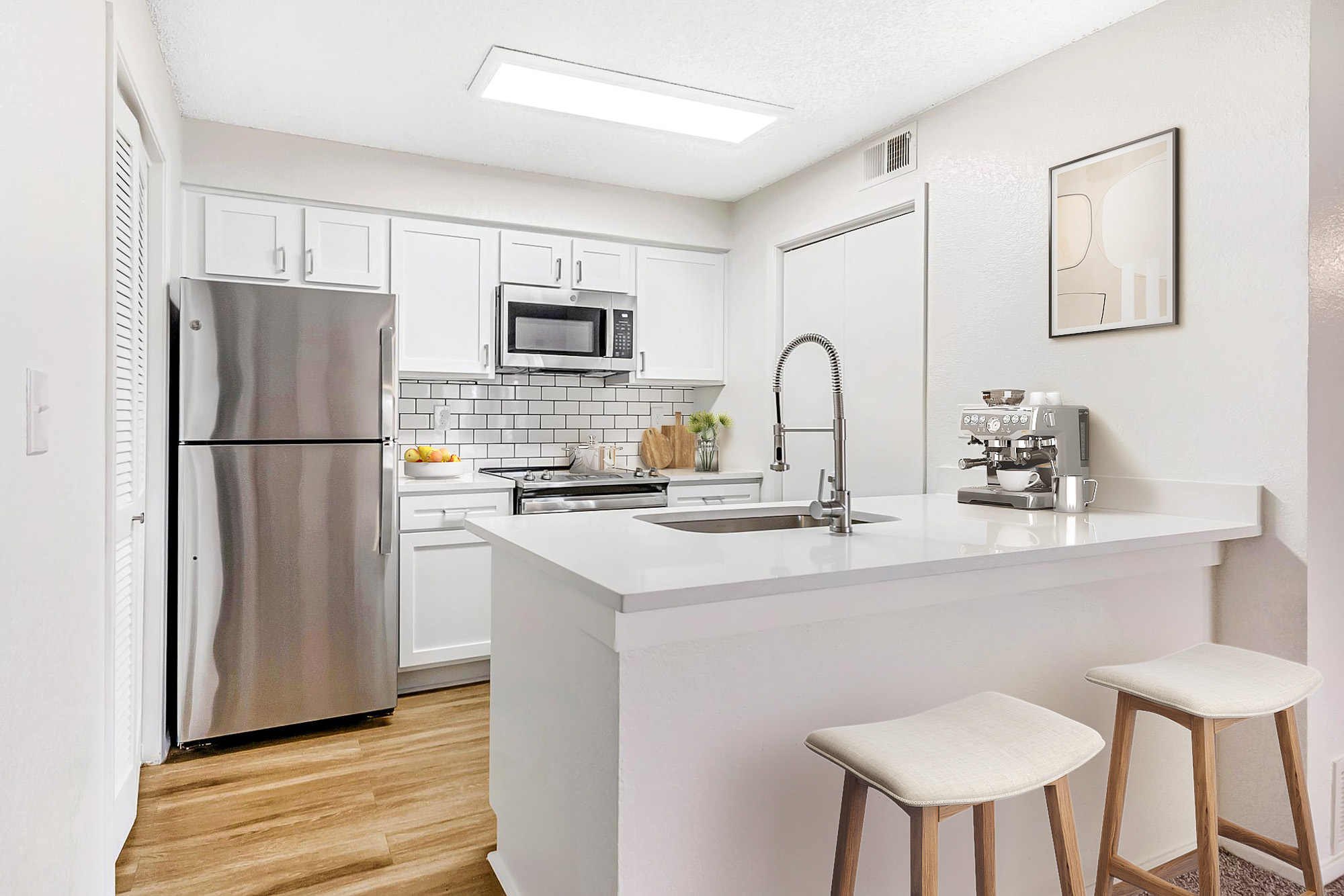 A kitchen at Canyon Chase apartments in Westminster, CO.