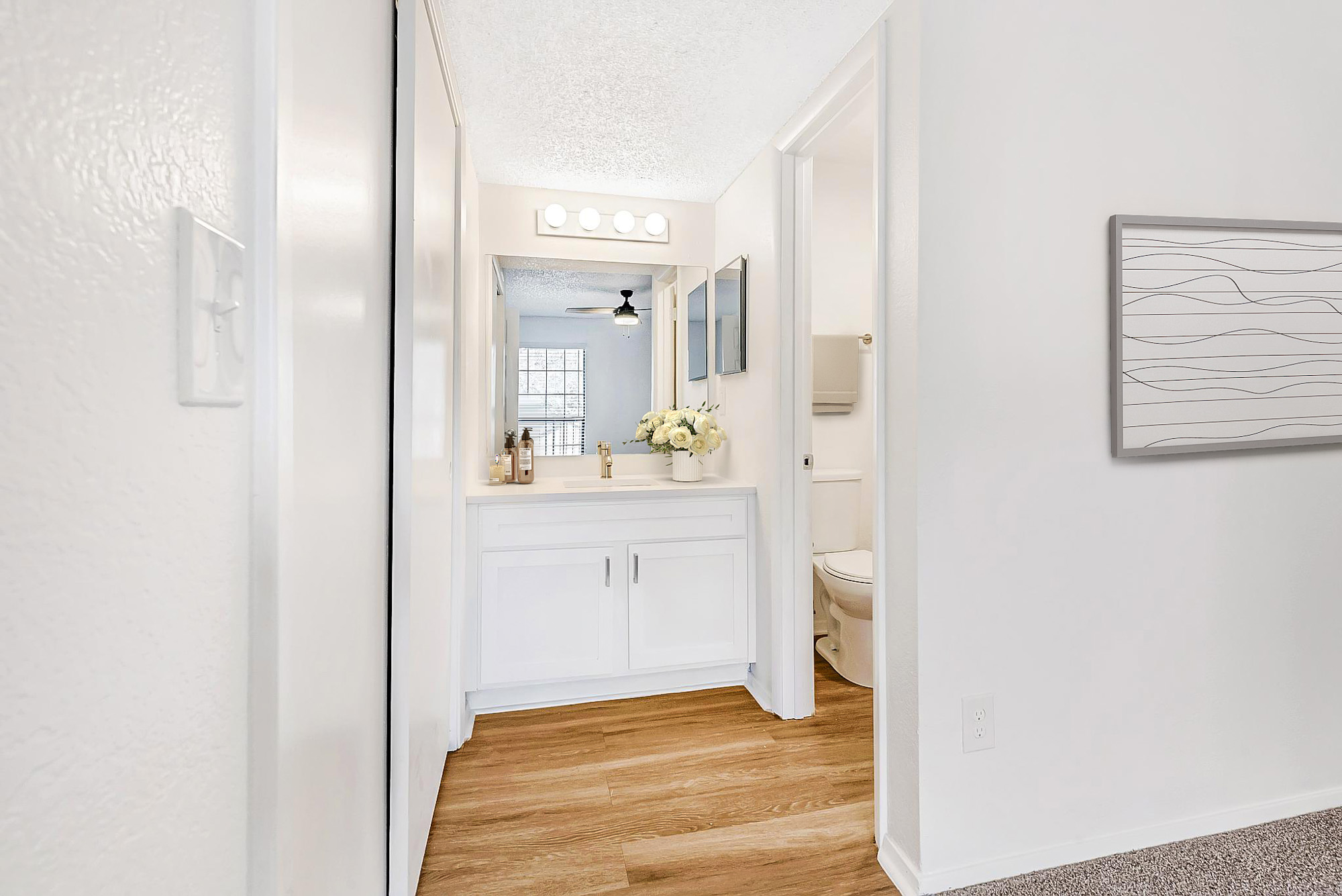 A bathroom at Canyon Chase apartments in Westminster, CO.