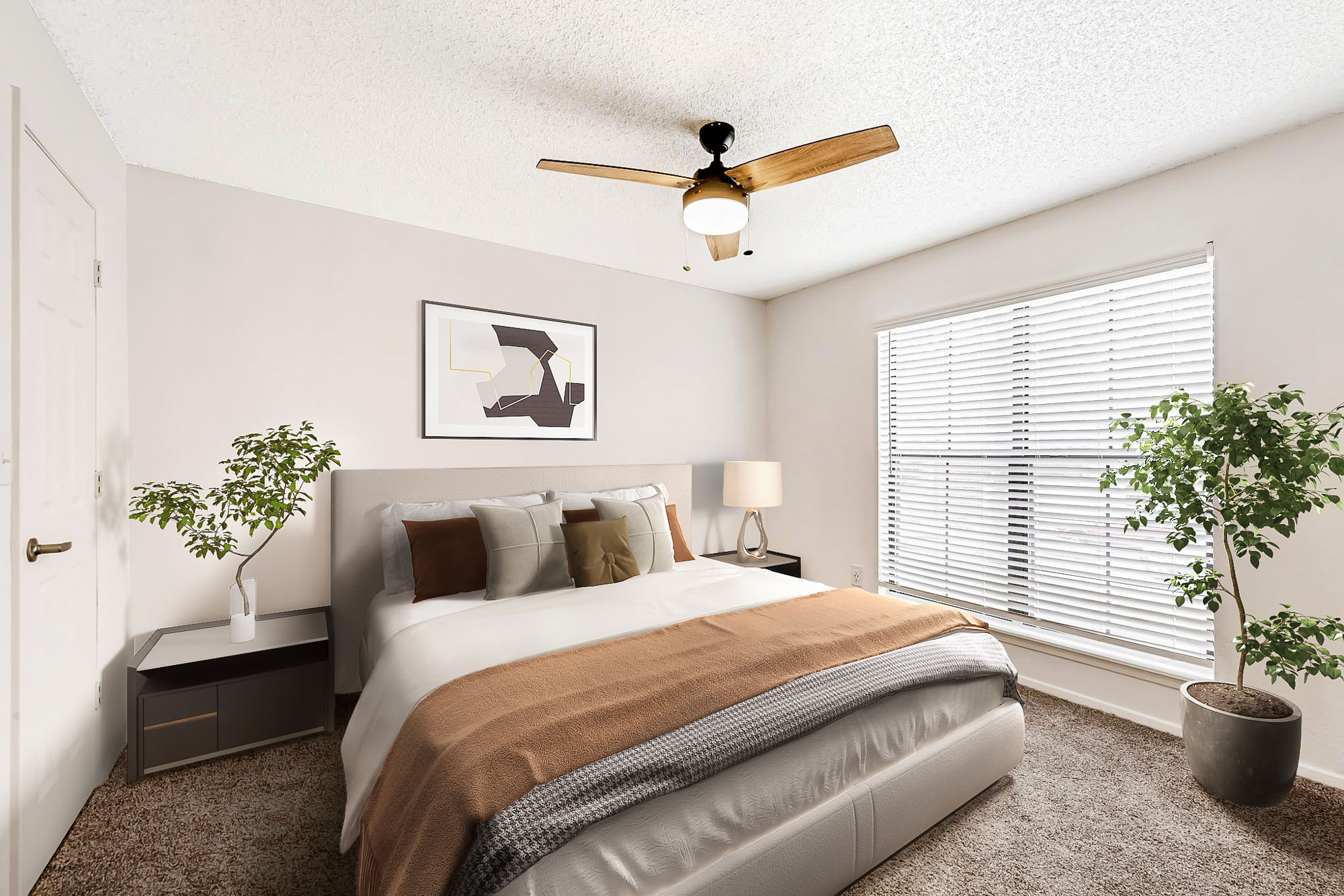 A bedroom at Canyon Chase apartments in Westminster, CO.