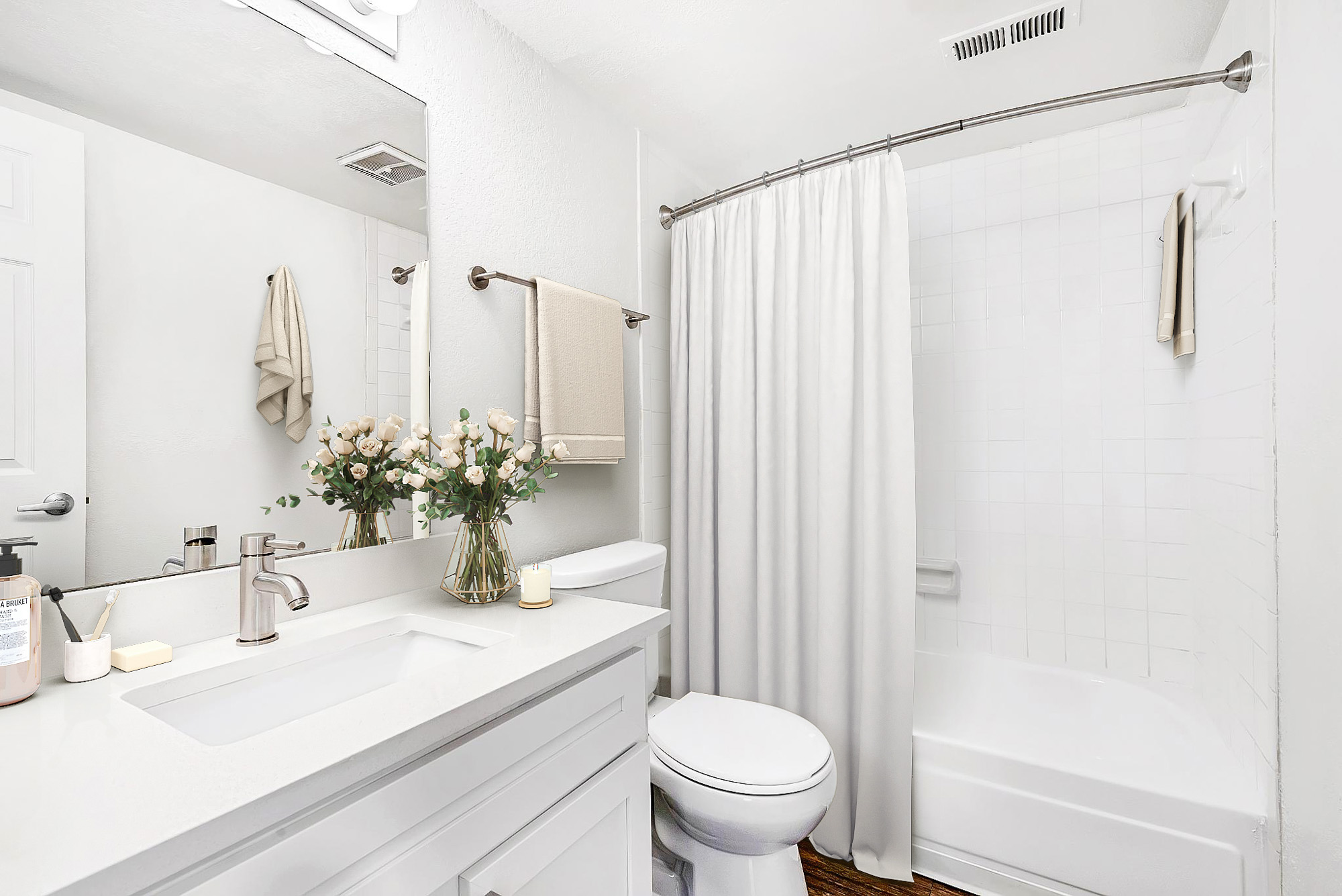 A bathroom at Canyon Chase apartments in Westminster, CO.