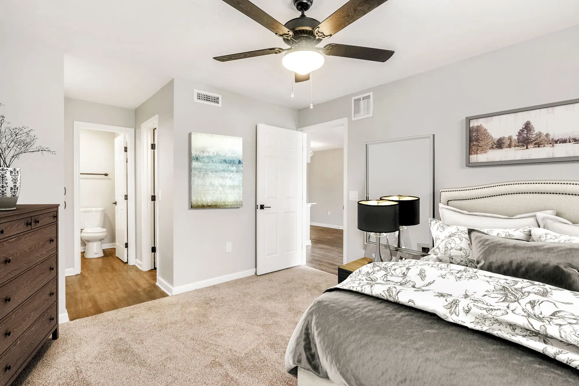 The bedroom in an apartment in St. James Crossing in Tampa, Florida.
