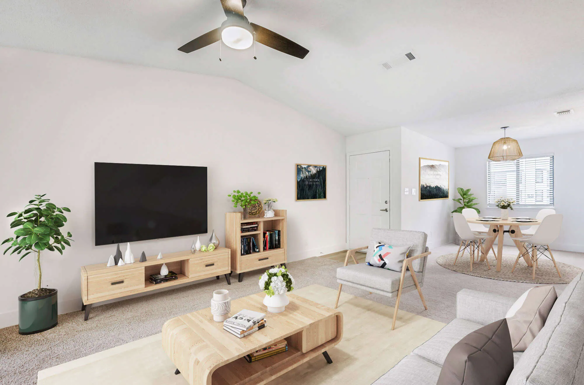 The living area in an apartment at The Dawson in Tampa, Florida.