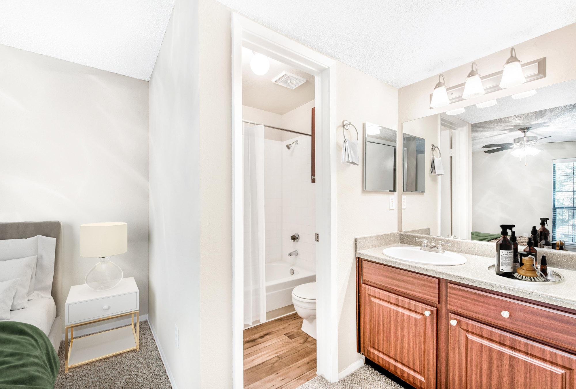 A bedroom at Canyon Chase apartments in Westminster, CO.