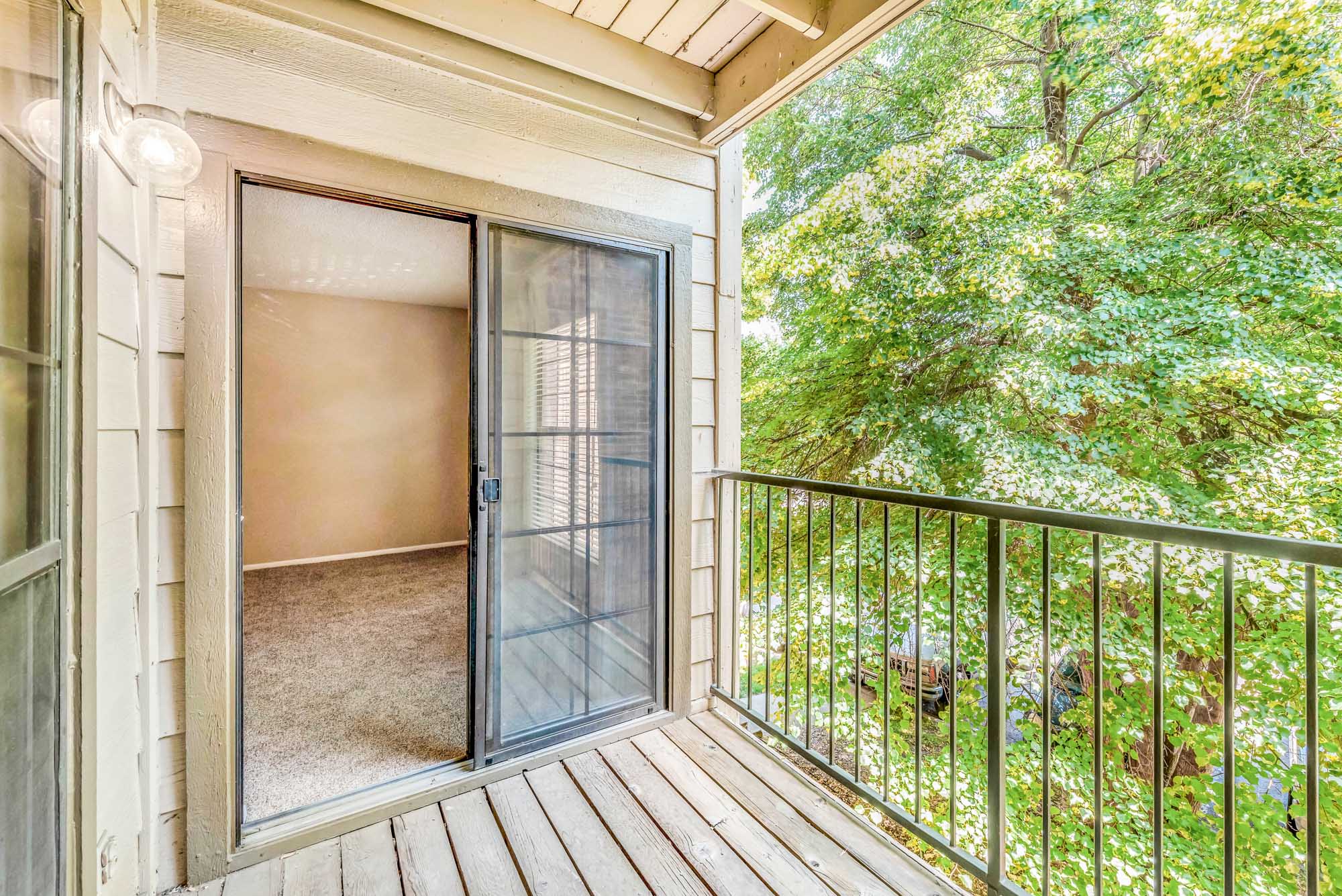 A balcony at Canyon Chase apartments in Westminster, CO.