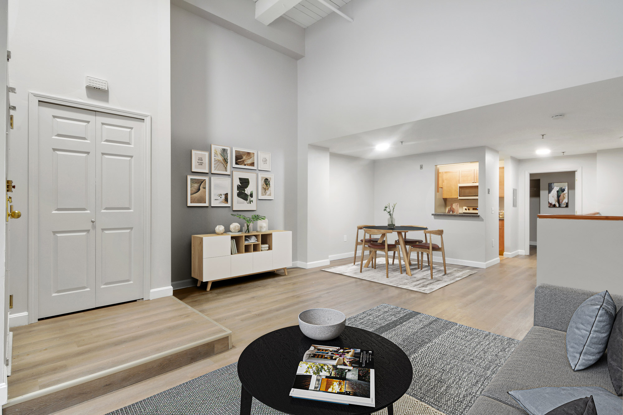 The living area in a KBL apartment in Boston, Massachusetts.