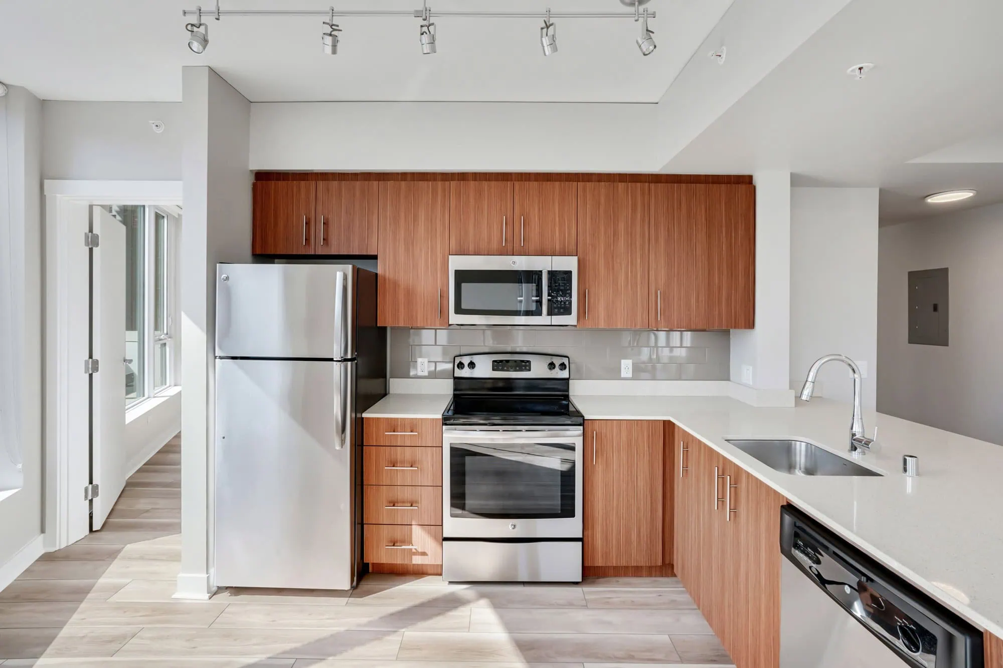 A kitchen in a Cielo luxury apartment in downtown Seattle.