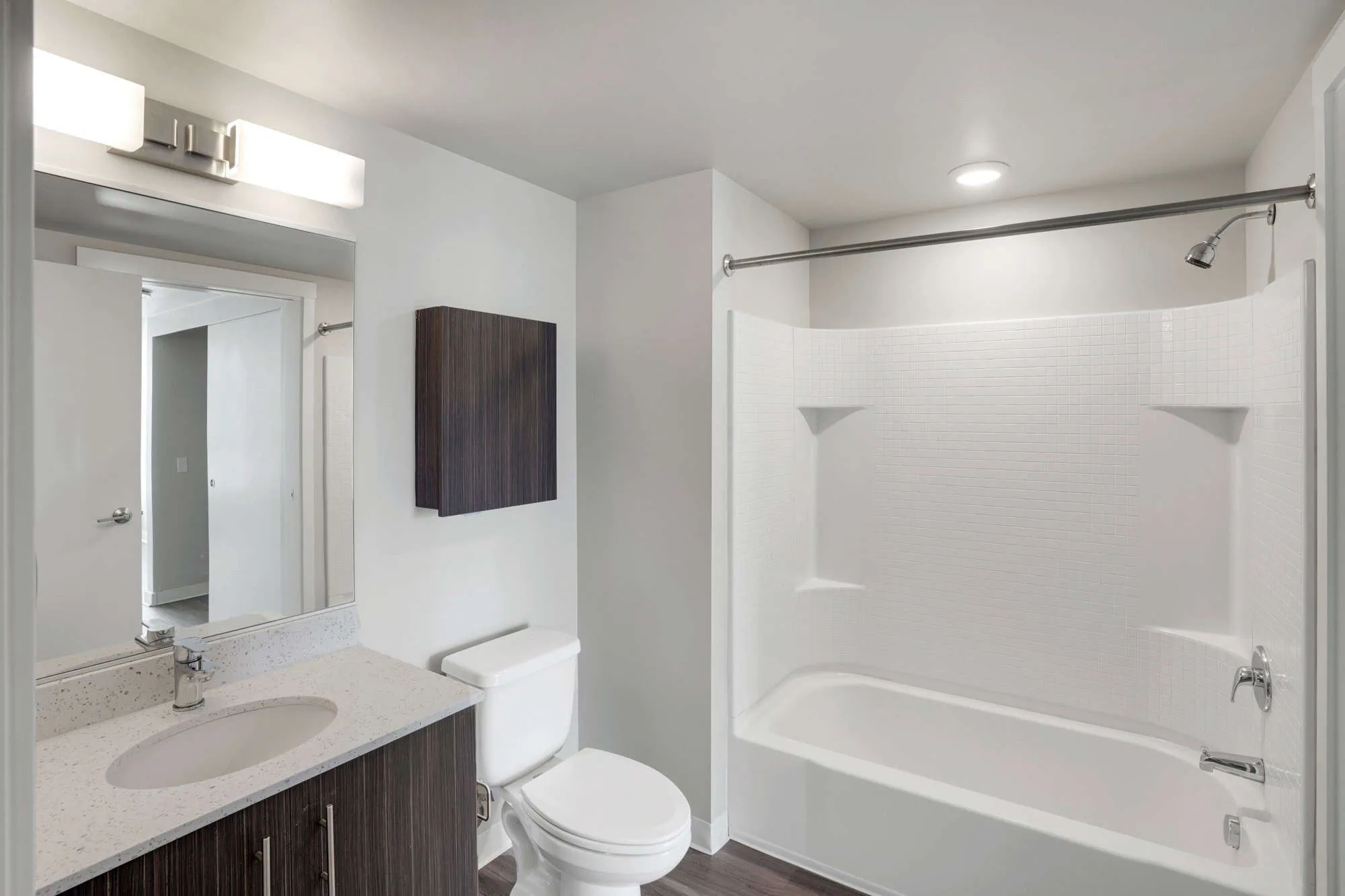 A bathroom in a Cielo luxury apartment in downtown Seattle.