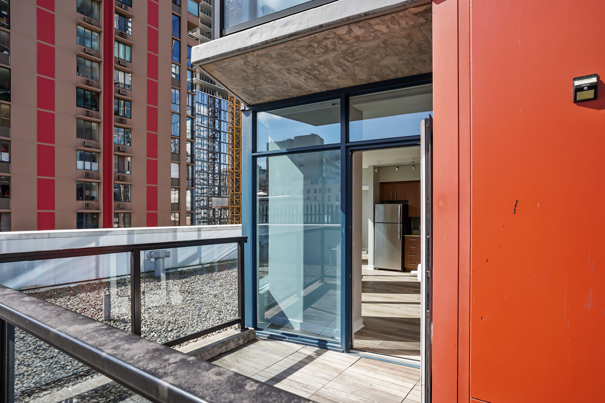 The balcony of a luxury apartment in downtown Seattle.