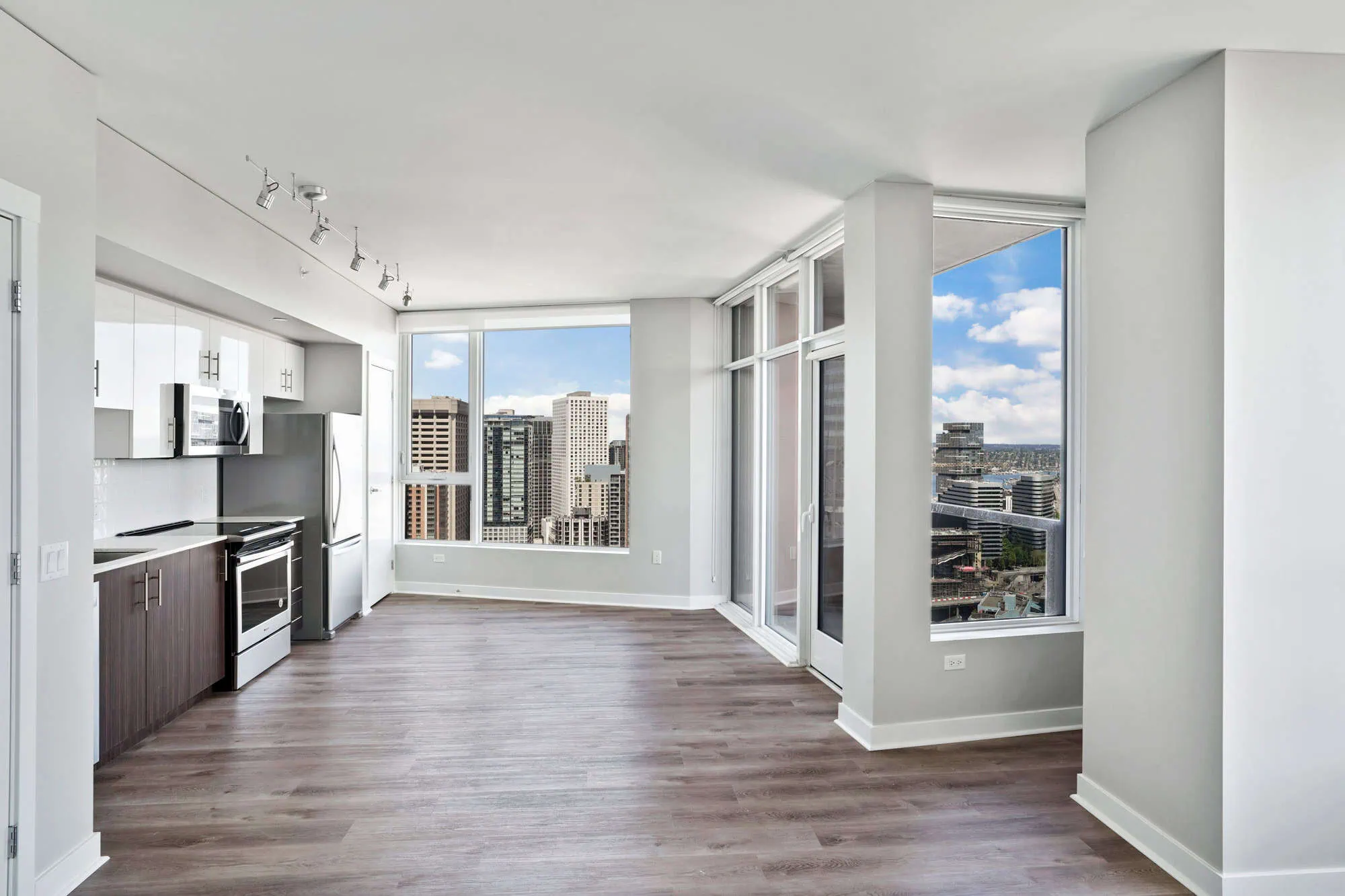 A living area in a Cielo luxury apartment in downtown Seattle.