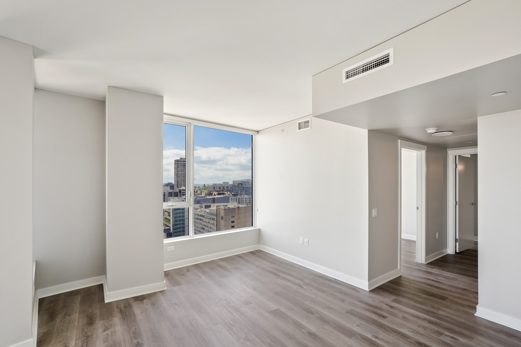 A living area in a Cielo luxury apartment in downtown Seattle.