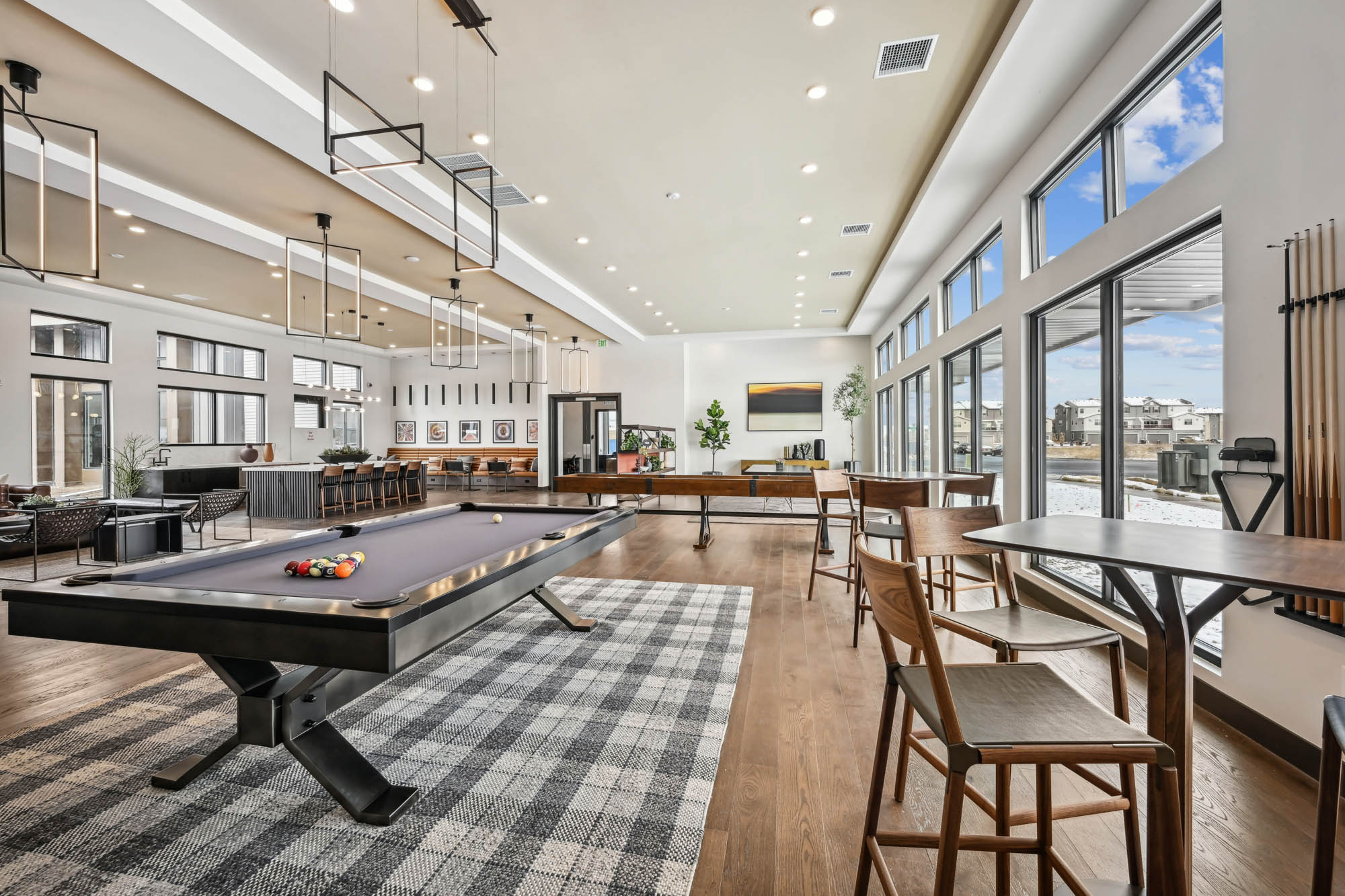 The game room at Marlon at Central Park apartments near Denver, Colorado.