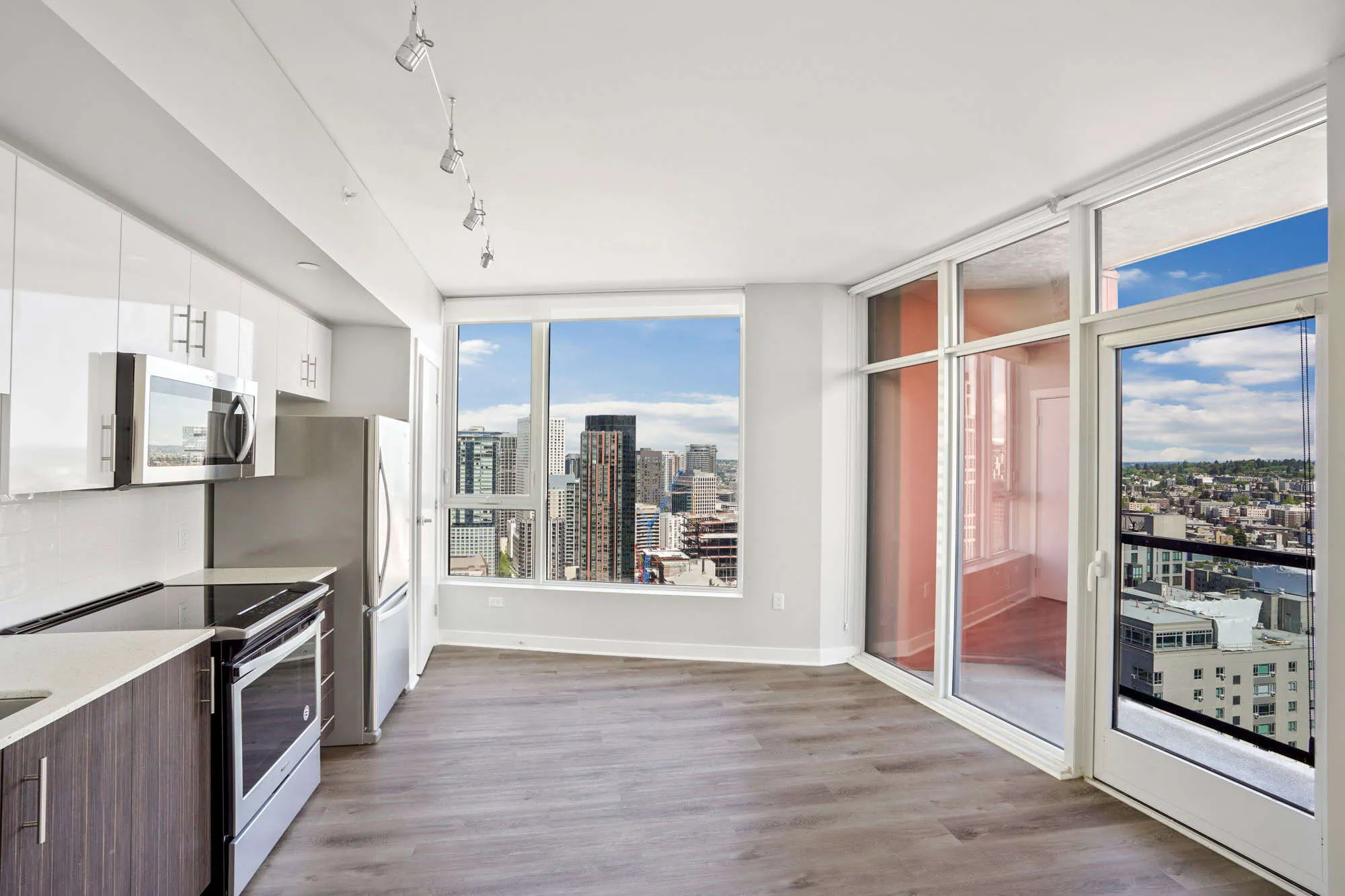 A living area in a Cielo luxury apartment in downtown Seattle.