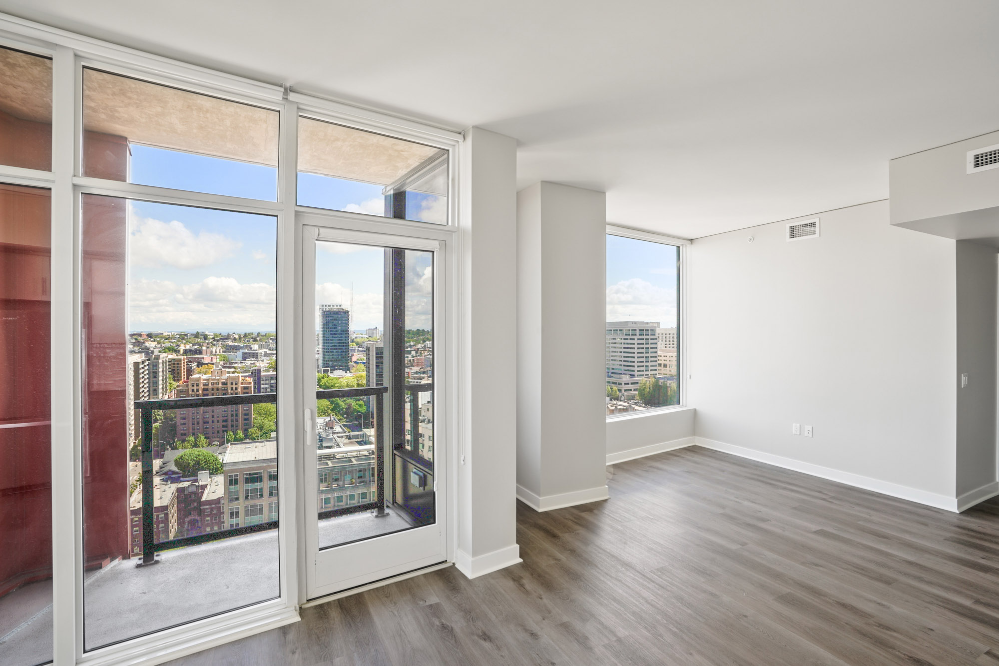 A living area in a Cielo luxury apartment in downtown Seattle.