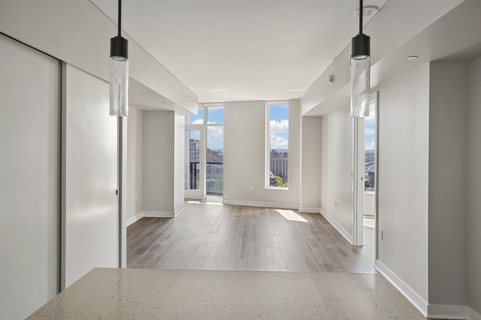 A living area in a Cielo luxury apartment in downtown Seattle.