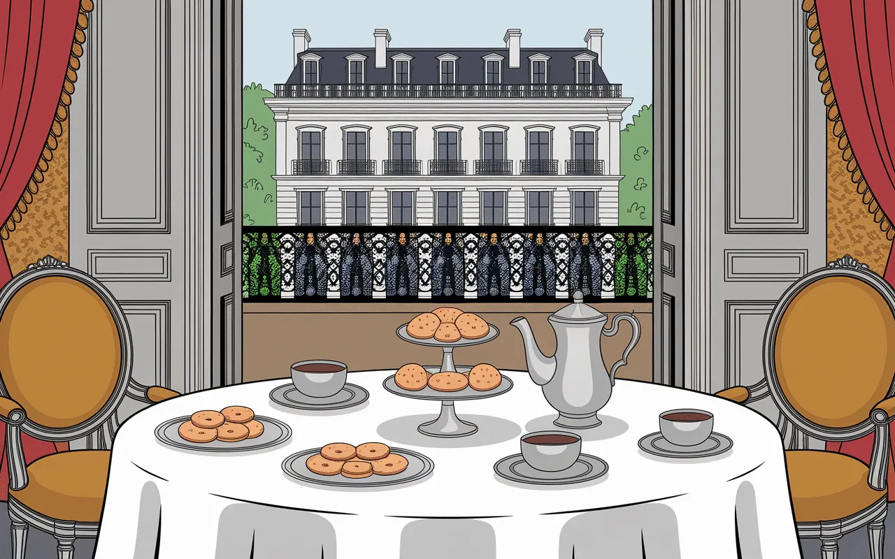 Salon parisien avec biscuits trocadero et service à thé